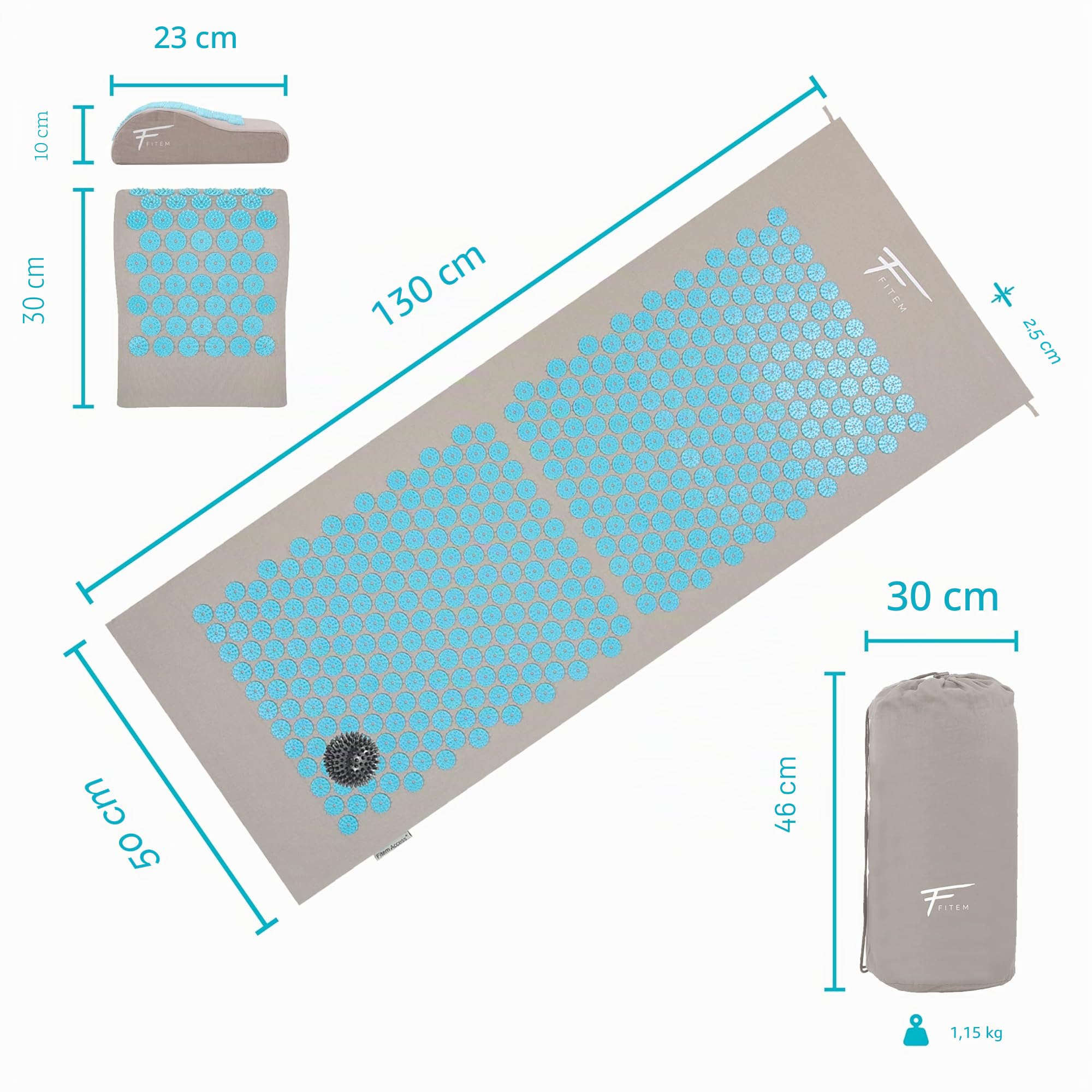 Kit de acupresión Fitem XL - Bolsa - Bola de masaje - Alivia dolores de Espalda y Cuello - Ciática - Masaje de espalda - Relajación muscular