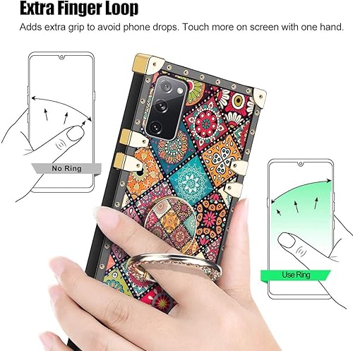 Miniatura 3 de nancheng Funda para teléfono Samsung Galaxy S20 FE 5G con anillo de soporte correa cordón lindo niñas mujeres flor retro patrón metal reforzado