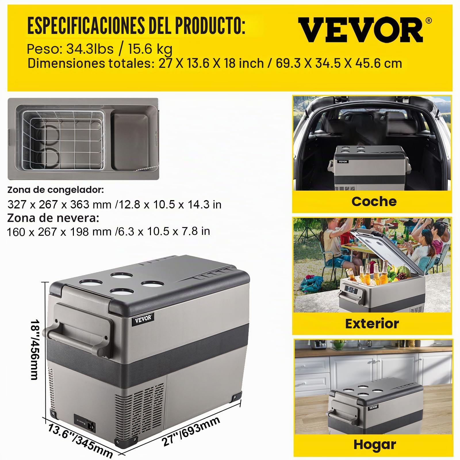 VEVOR Refrigerador para Coche 55 L Mini Caja del Congelador Caja Fresca Mini Frigorífico Coche Mini Nevera -20 a 10 Grados Centígrados para Camping Caravanas Picnics Festivales