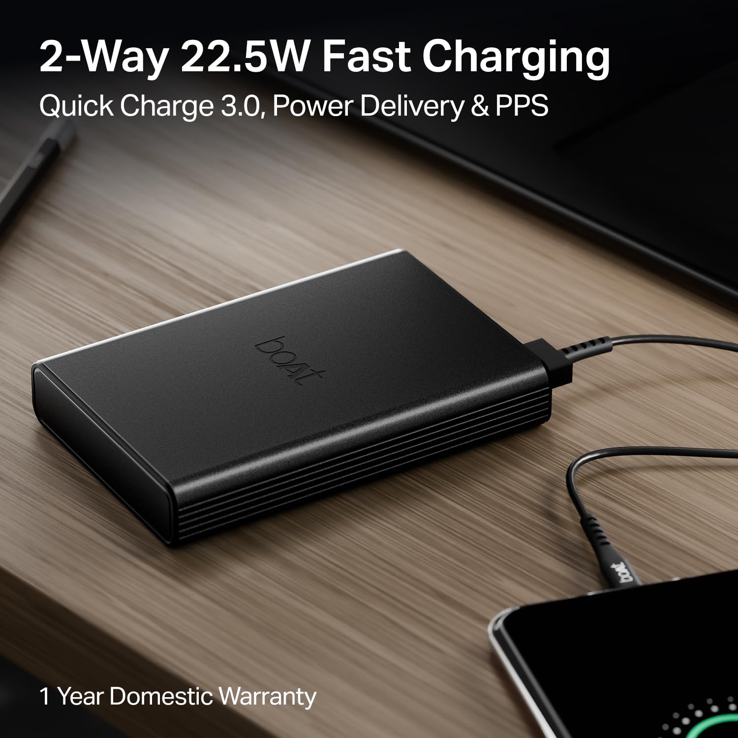boAt Energyshroom PB300 Pro 10000 mAh 22.5W Pocket Size, Compact Power Bank, Fast Charging (2X Output Ports, Supports Android, iPhone, Tablets, Earbuds, etc.) (Carbon Black) 1