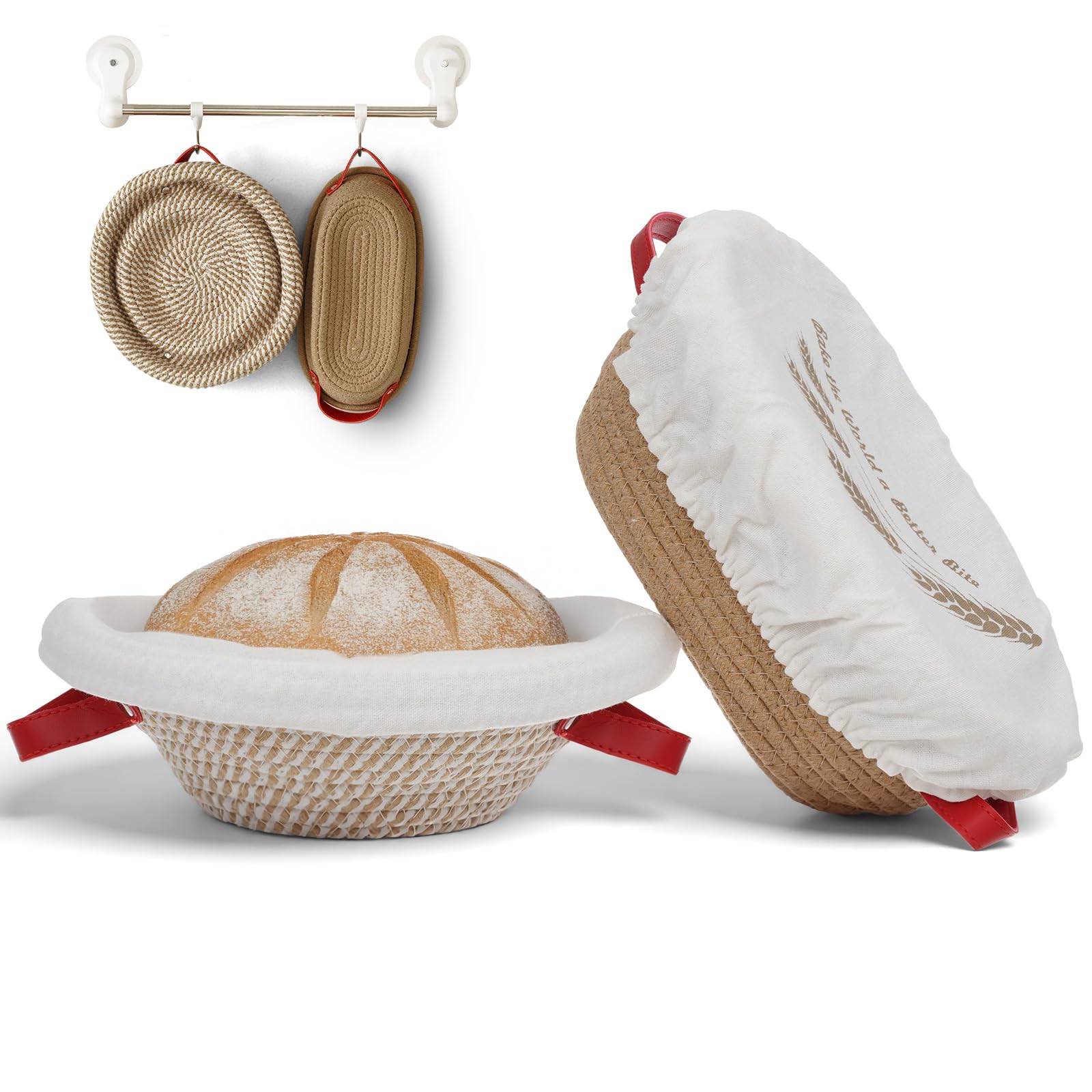 VONATES Sourdough Starter Kit, 2 PCS Bread Making Kit – 9" Round & 10" Oval Bread Proofing Basket with Liners, Covers – Gift for Bread Bakers & Home Baking Enthusiasts