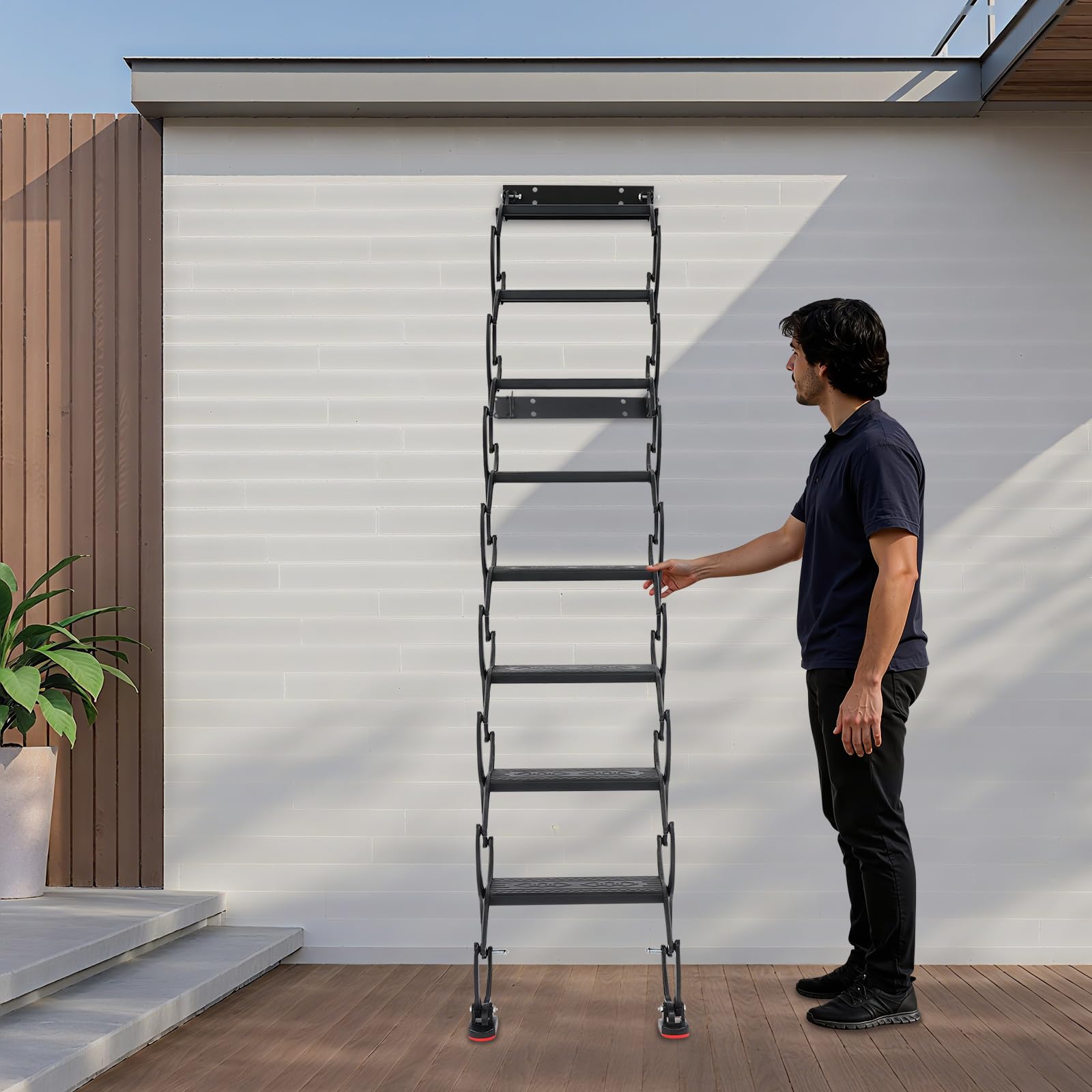 Escalera plegable montada en la pared, escalera desplegable para ático, escaleras de acordeón para desván de 8 peldaños, capacidad de carga por escalón de 200 kg, de suelo a techo 220 cm, para