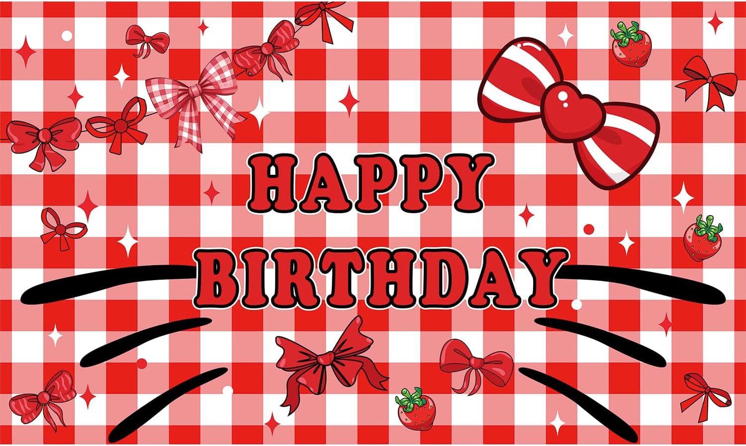 Red Bow tie Backdrop Birthday Decorations, Anime Cartoon Cut Cat Birthday Party Banner for Kids and Girls Kid Party Theme Supplies