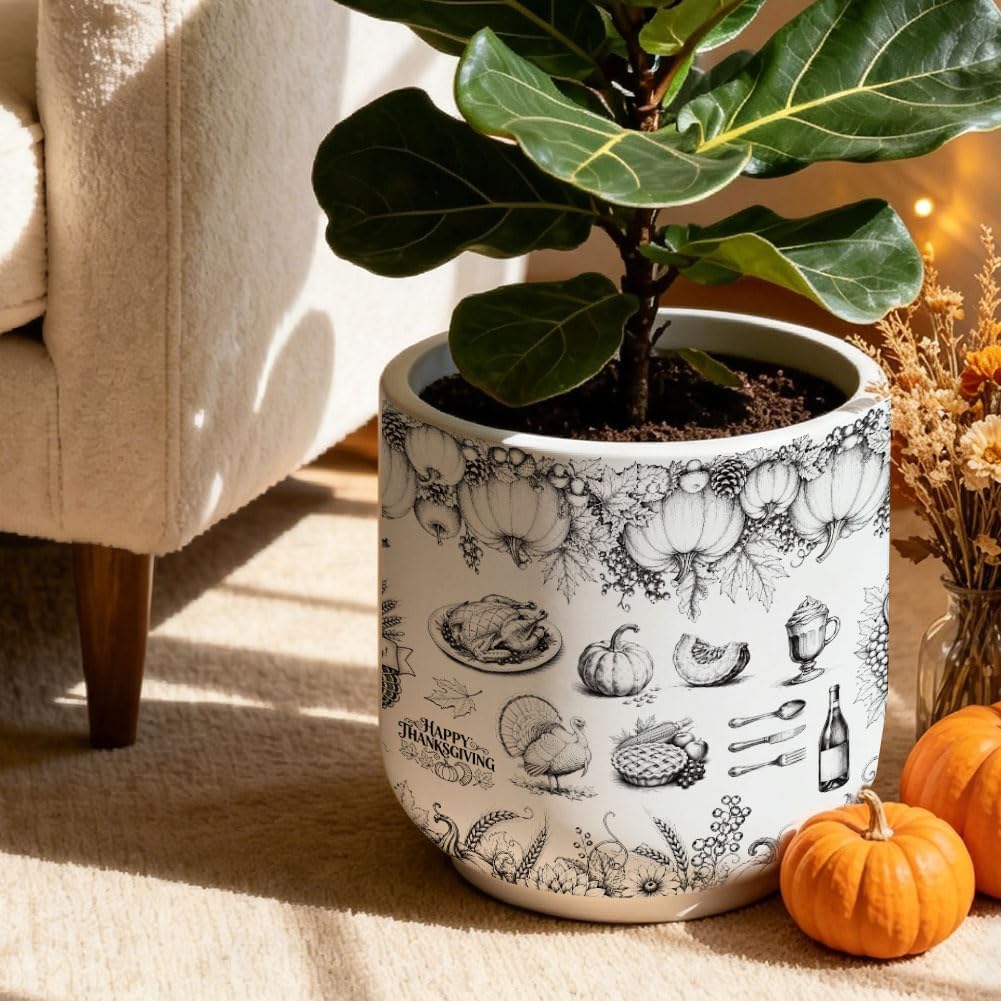 SUPERDANT 4Pcs Thanksgiving Day Underglaze Transfer Paper Pumpkin Acorn Turkey Ceramic Decals for Cups Plates Vases Pottery Clay Studio Use Handmade Gift
