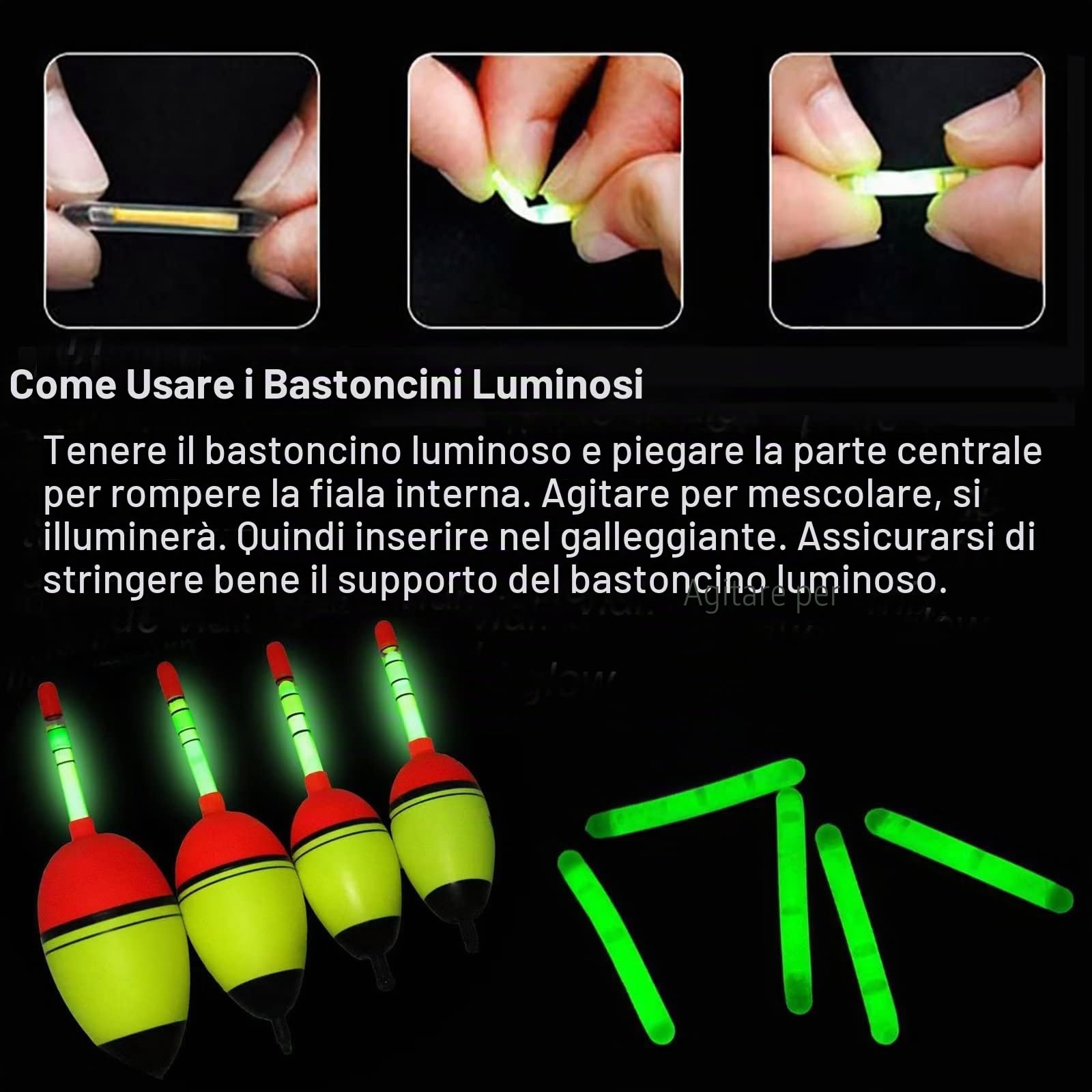 THKFISH Galleggianti da pesca Bobber da pesca luci di pesca 5 pezzi Bobber 5 g/15 g/30 g/40 g con 10 pezzi Bastoncini luminosi