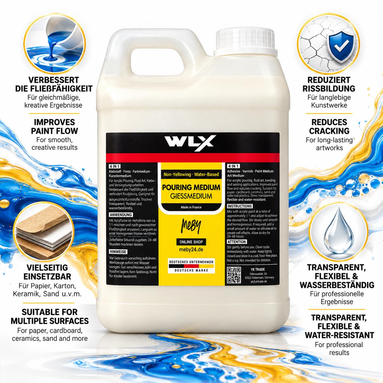 WLX Pouring Medium 4 en 1 pour peintures acryliques et Fluid Art - 5 l