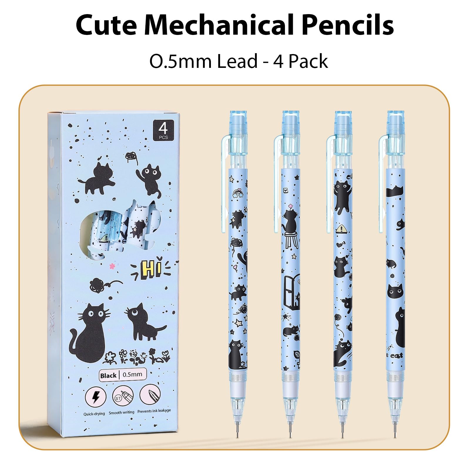 Druckbleistifte mit niedlicher Katze, 0,5 mm, Druckbleistift, Kawaii-Bleistifte, Schulbleistift für Studenten, Frauen, Büro, Schulbedarf, 8 Stück