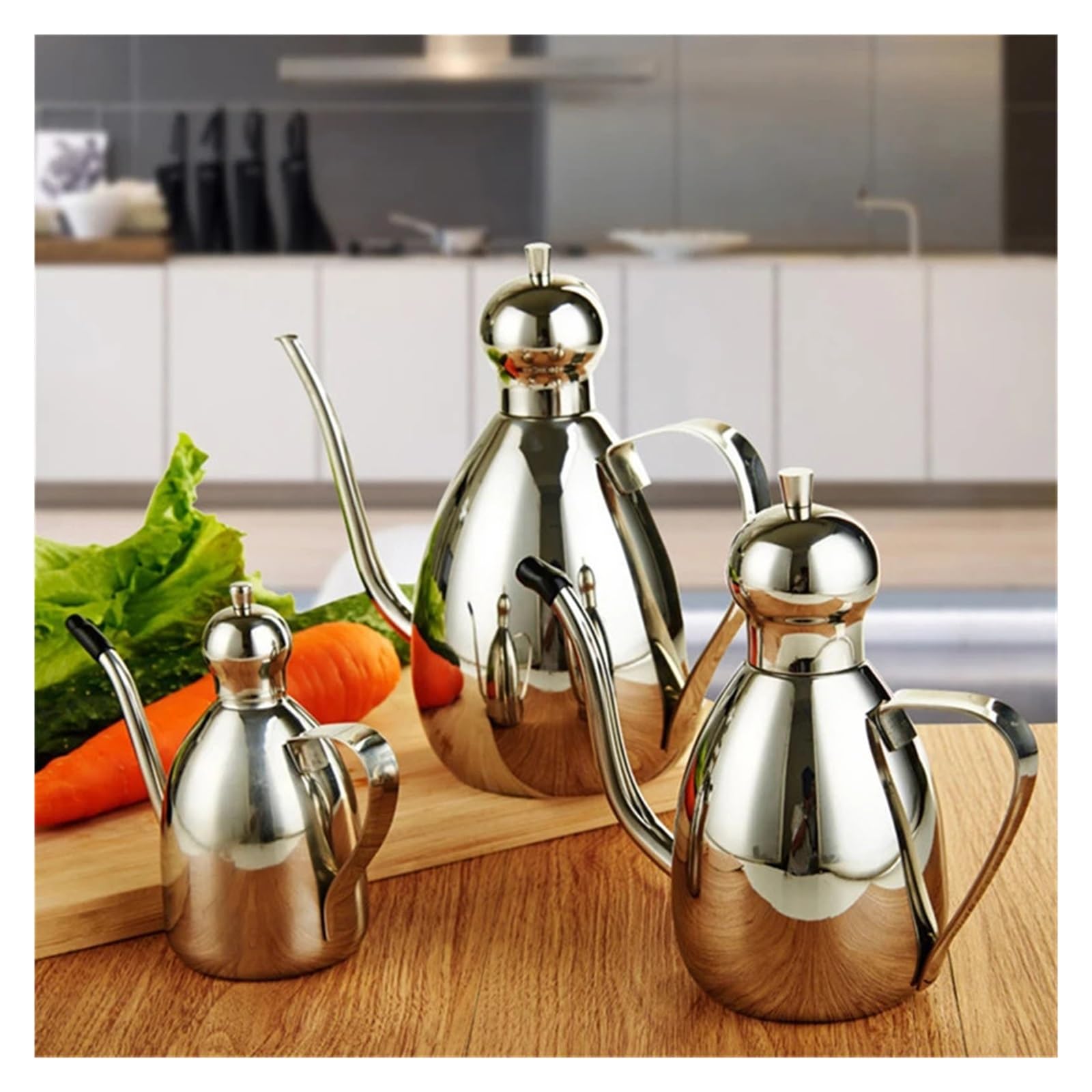 Lata de aceite tipo tambor de acero inoxidable con tapa, 350/500/1000ml | Recipiente para condimentos y salsa de soja, 65x133x155 a 100x220x205mm(Silver-350ml)
