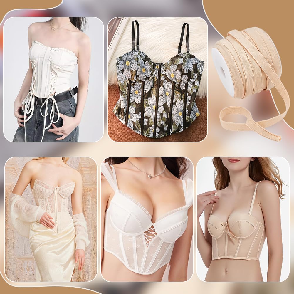 BENECREAT 25m X 12mm Copertura Disossata per Cucire Involucro Osseo, Coprireggiseno Sostitutivo con Ferretto In Grano per Corsetti, Biancheria Intima， Cappelli, Abiti Da Sposa, Abiti Da Sera.