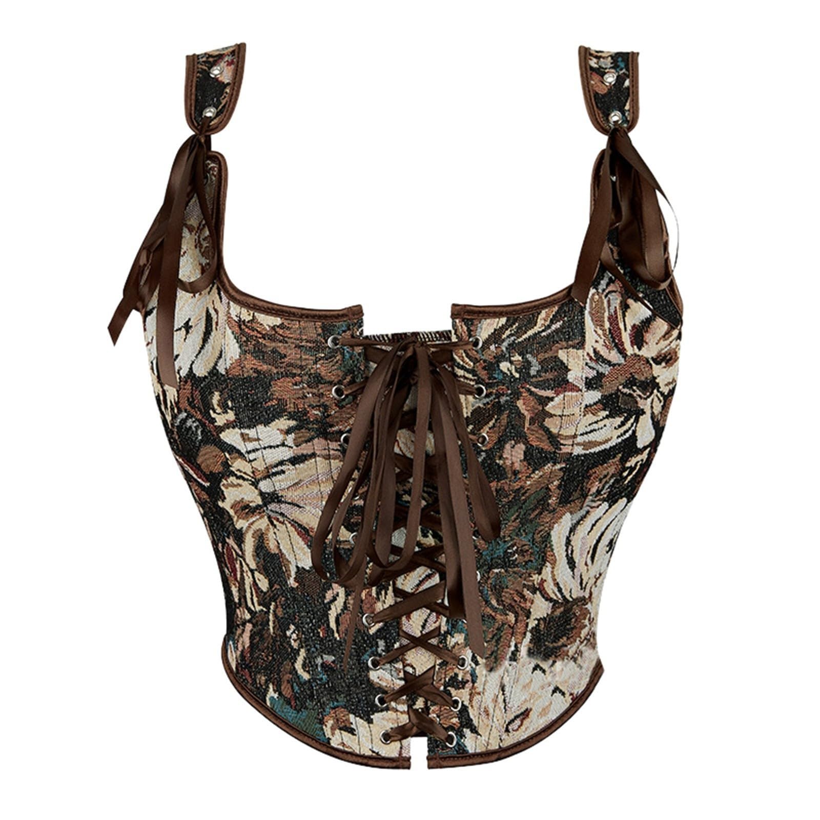 Générique Corsetto classico in stile francese con allacciatura sul davanti, gilet modellante stampato a olio retrò, design da legare per sovrapporre la fascia da donna