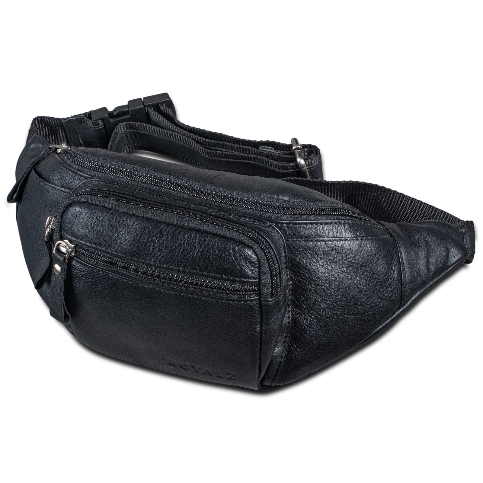 ROYALZ 'Alabama' Gürteltasche Leder Herren Damen Bauchtasche Retro Vintage Look Hüfttasche flach Brusttasche Brustbeutel Echtleder | Verstellbarer Gurt bis 130 cm