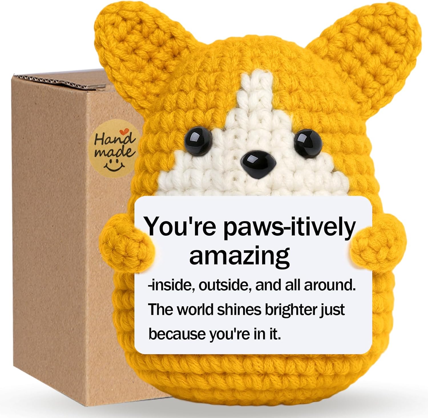 Mini Crochet Corgi Gift for Valentines Day Women Men,Emotional Support Inspirational Crochet Dog Stuffed Birthday Gift for Dog Lover Friends,Handmade Positive Puppy Desk Decor