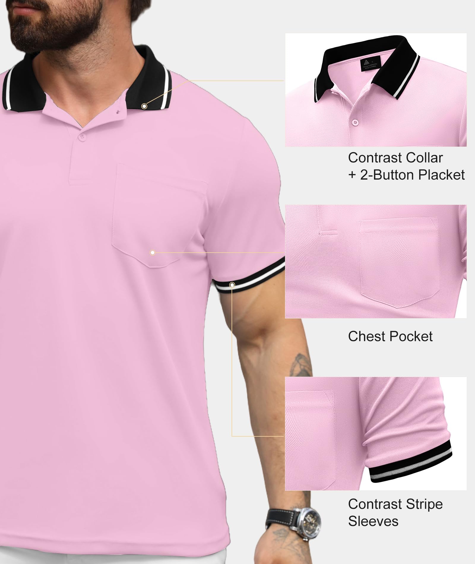 ZITY Polo Hombre Manga Corta Polo Golf Transpirable Verano Camisetas Deportivos con Bolsillo