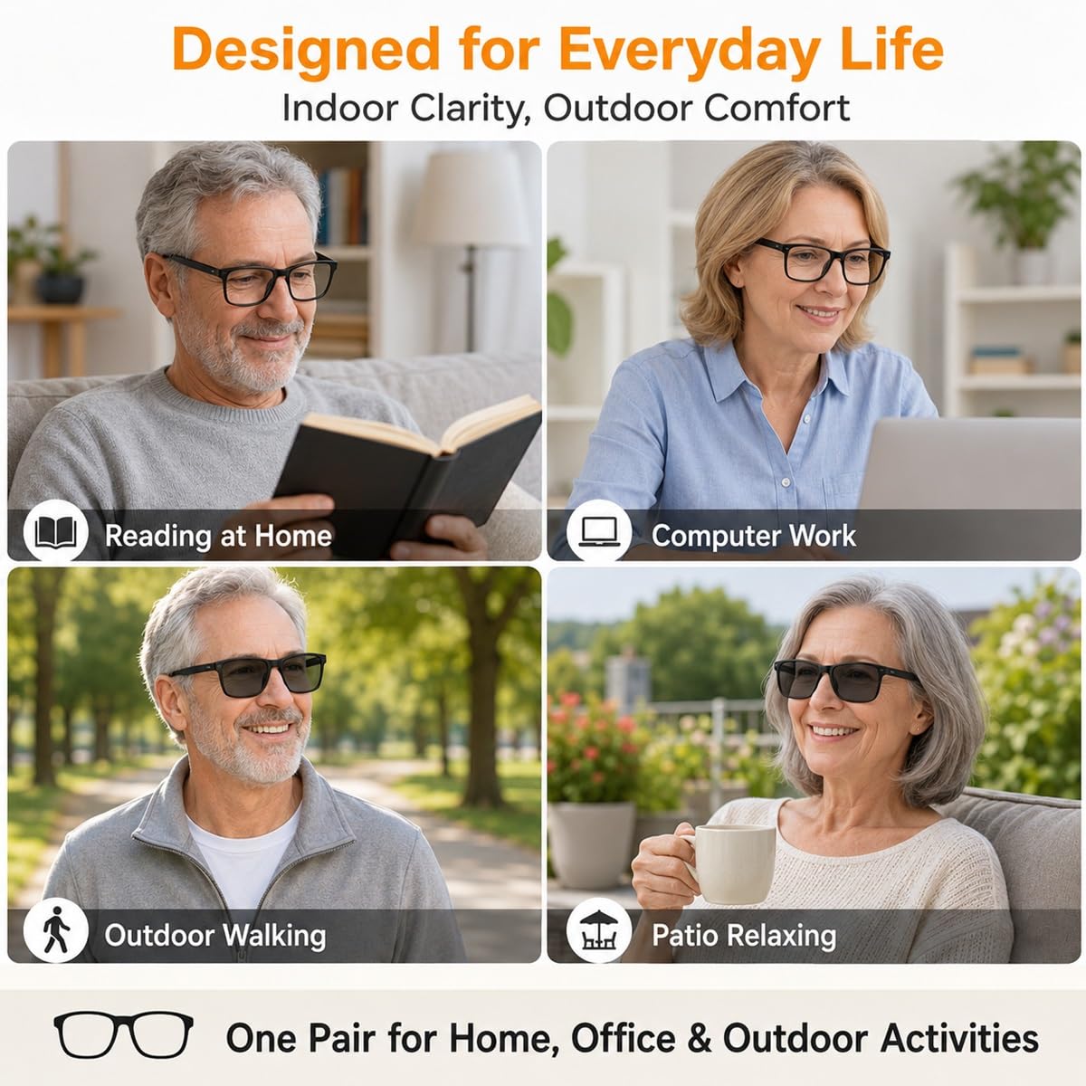 Generisch 3er-Pack Selbsttönende Gleitsicht Lesebrille Damen Herren, Progressive Multifokus Blaulichtfilter Computerbrille, TR90 Rahmen mit Federscharnier