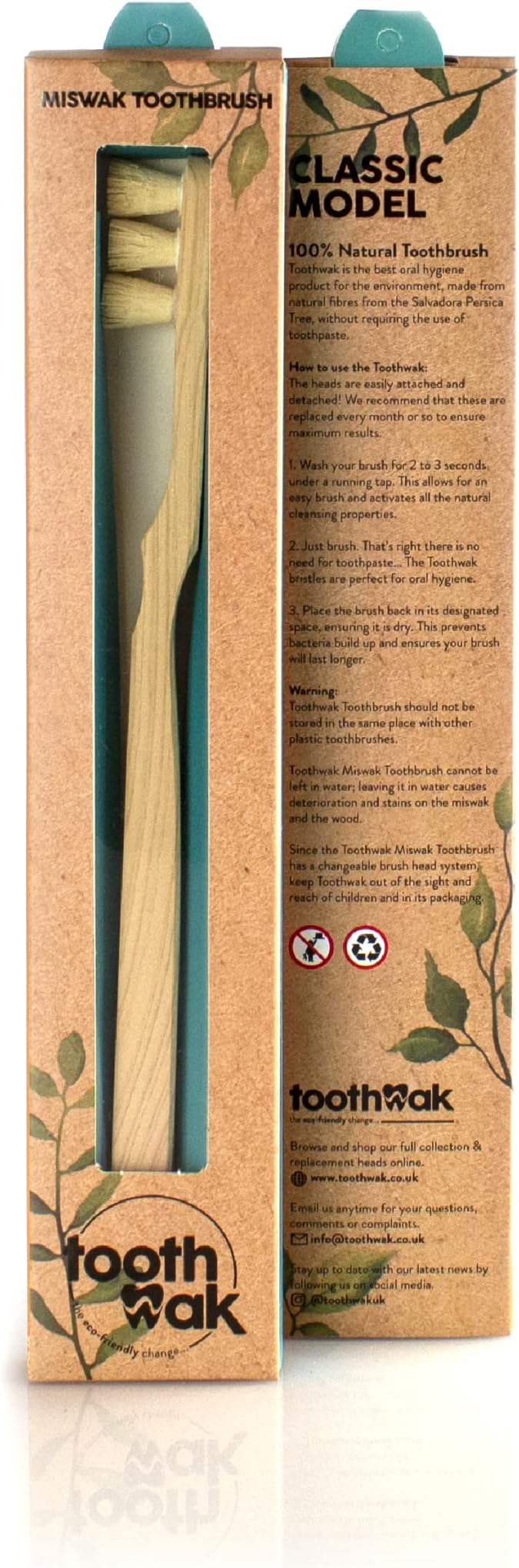 Miswak 100%天然3頭歯ブラシ 木毛・木製ハンドル付 天然ミネラルと石膏クリスタル配合 清潔白歯 硬い
