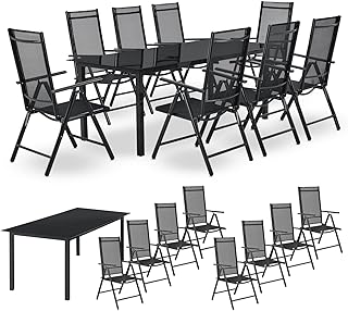 Juskys Aluminium Gartengarnitur Milano 8+1-8 Hochlehner Stühle verstellbar & klappbar mit Tisch - Gartenmöbel Set 9-teilig wetterfest - Grau