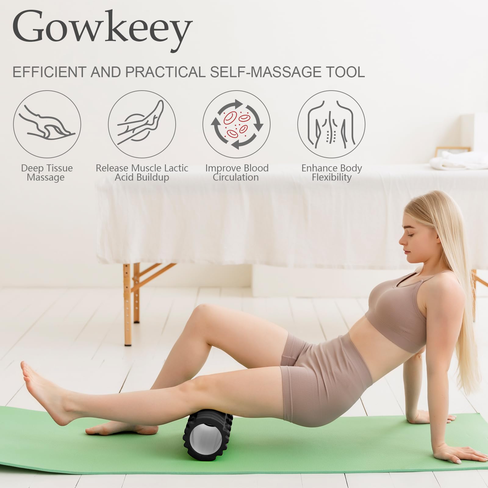 Gowkeey Foam Roller, Rullo Massaggio Muscolare per Alleviare le Tensioni Muscolari e il Sollievo Dalla Pressione Nella Schiena, sulla Colonna Vertebrale e sulle Gambe, Rivitalizza il Tuo Corpo 30×8cm