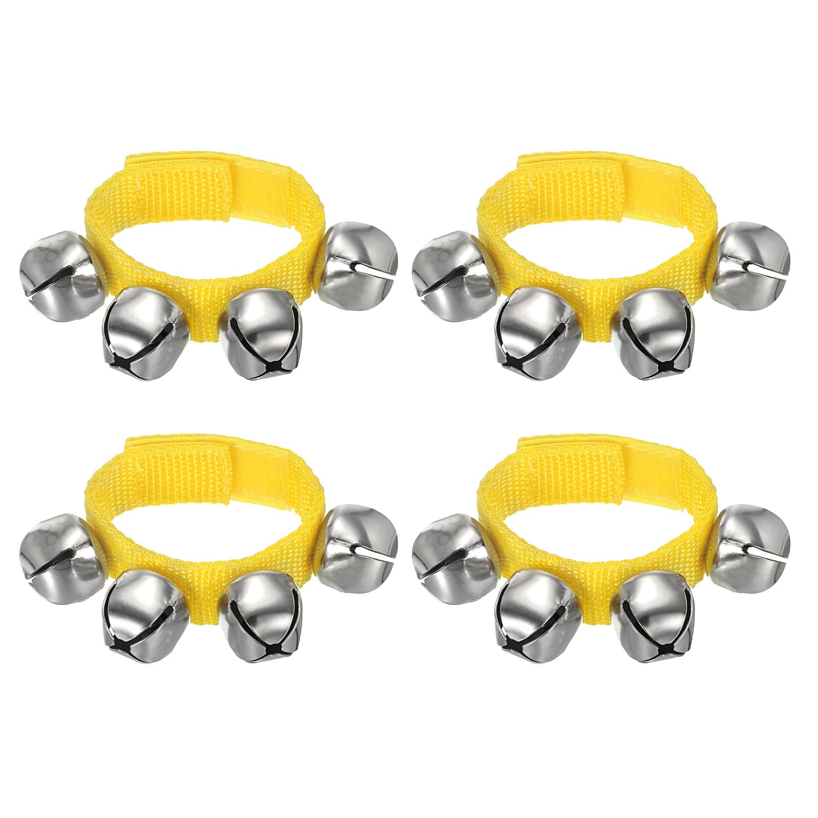 PATIKIL4pcs Wrist Bells, Jingle Bells Ankle Bells Wrist Bells Bracelet Percussion Instruments Musical Rhythm Band 4 Silver Bells for Party Christmas, Yellow