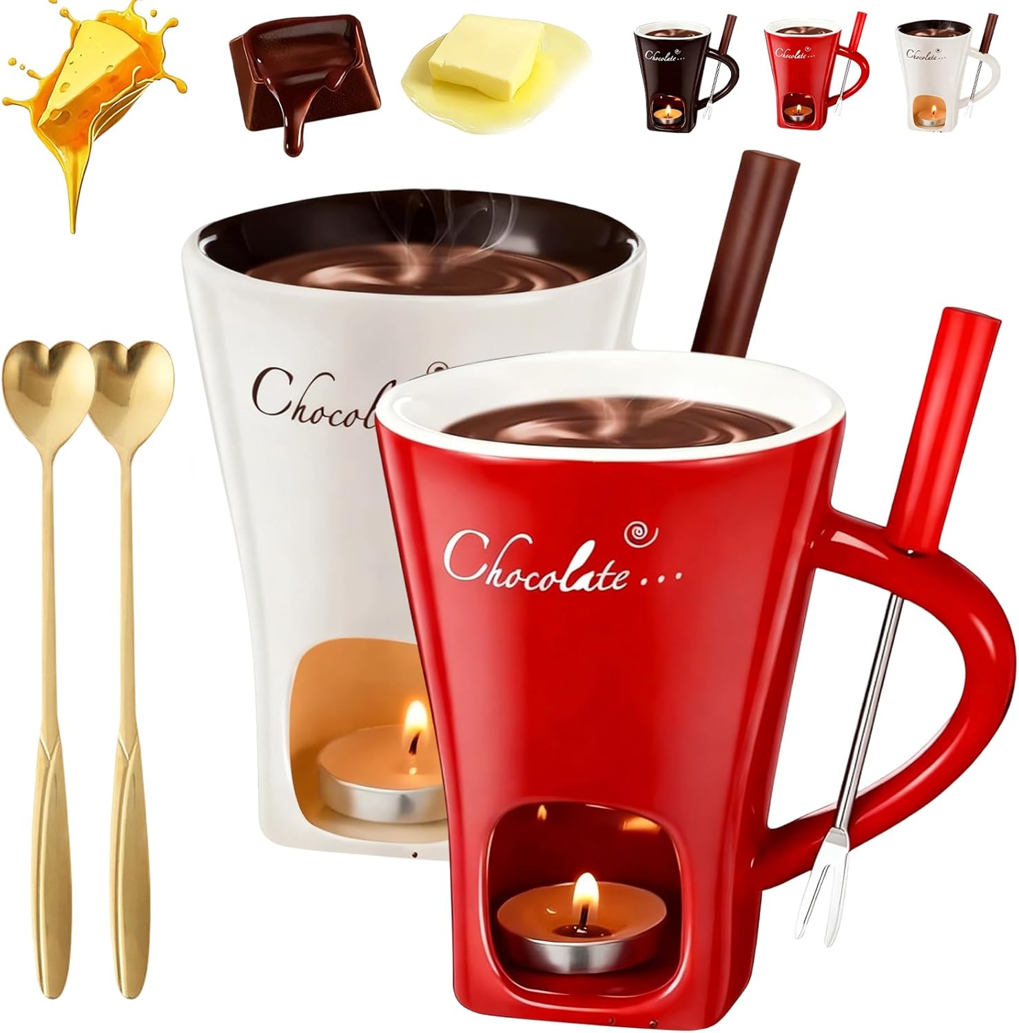 2026 New Chocolate Melting Cup, Ceramic Fondue Mug Set, Meltie Cup Handcrafted Fondue Cups, Chocolate Melting Cups Set With Forks - Ideal Gifts For Birthday, Wedding, Mini Simmer Mug (2PC-E)