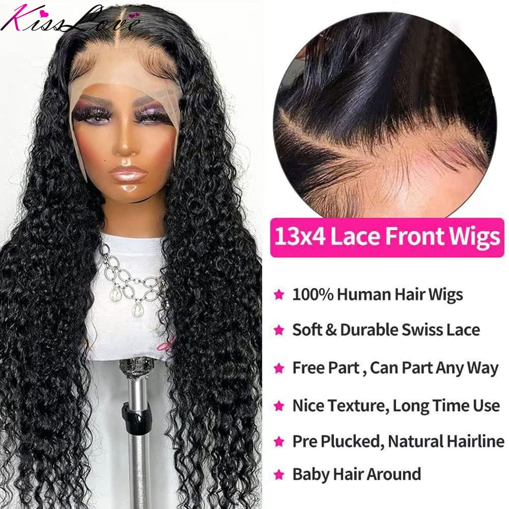 kiss love 30 Inch Lace Front Wigs Human Hair Curly Wigs for Women Deep Wave Frontal Wig Wet and Wavy Wigs Human Hair Pre Plucked with Baby Hair 180% Density Natural Hairline