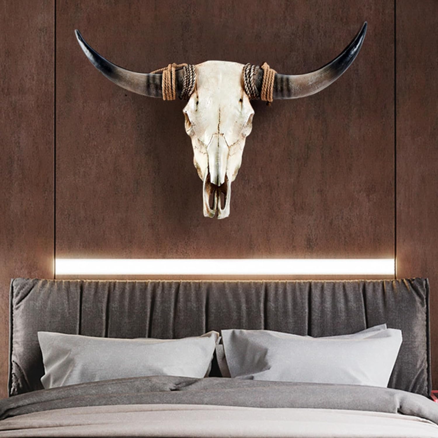 Ysjndasm Cow Skull Wall Decor, Longhorn Skull Bull Head, Large 31 x 24 x 7 inch Faux Taxidermy Head Long Horns Wall Decor Cow Skulls Wall Hanging, Bull Skulls Wall Sculpture Farmhouse Decor, Brown