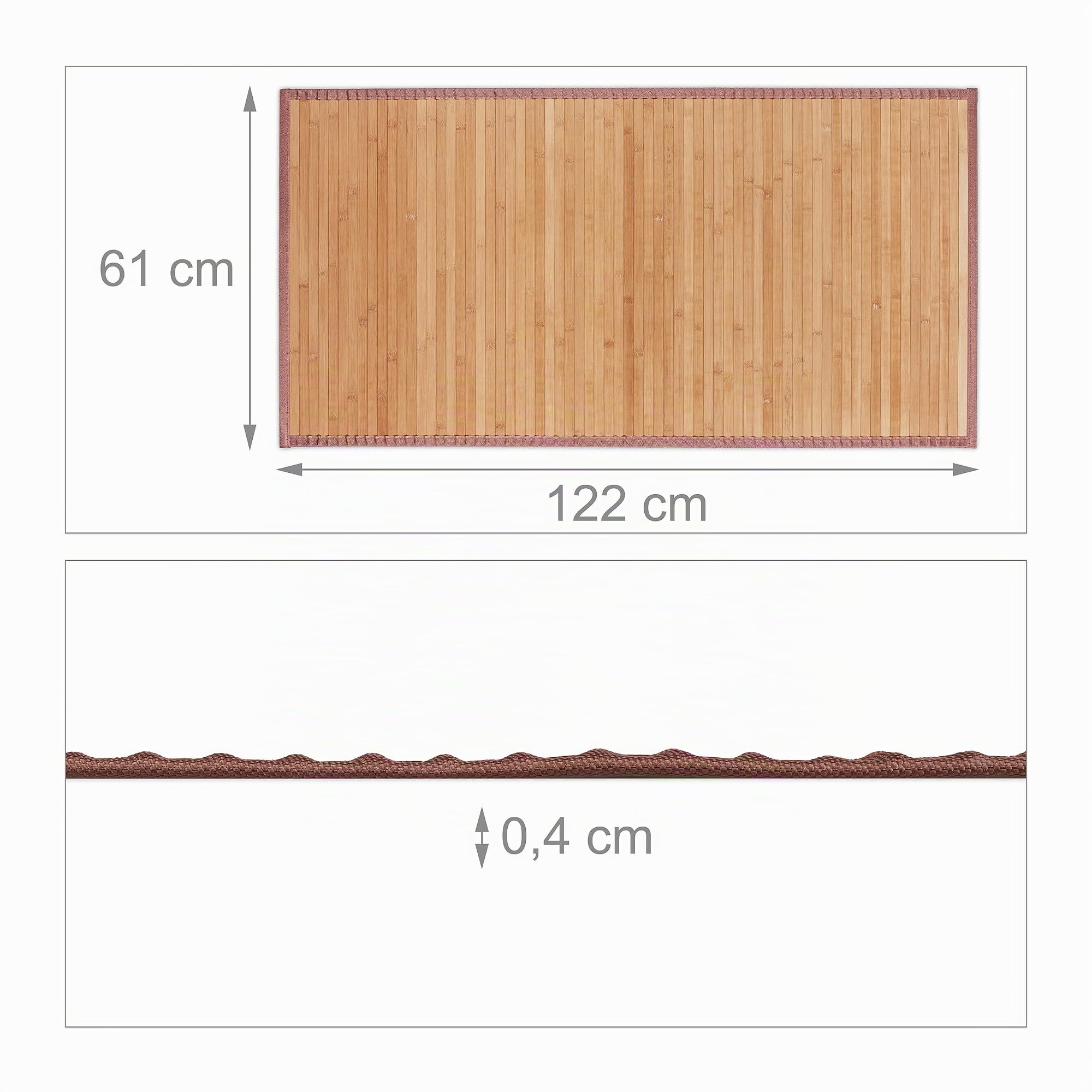 Relaxdays Tappeto in Bambù, Resistente all’Umidità, Antiscivolo, Bordi in Tessuto, Bagno, 61x122cm, Legno Naturale