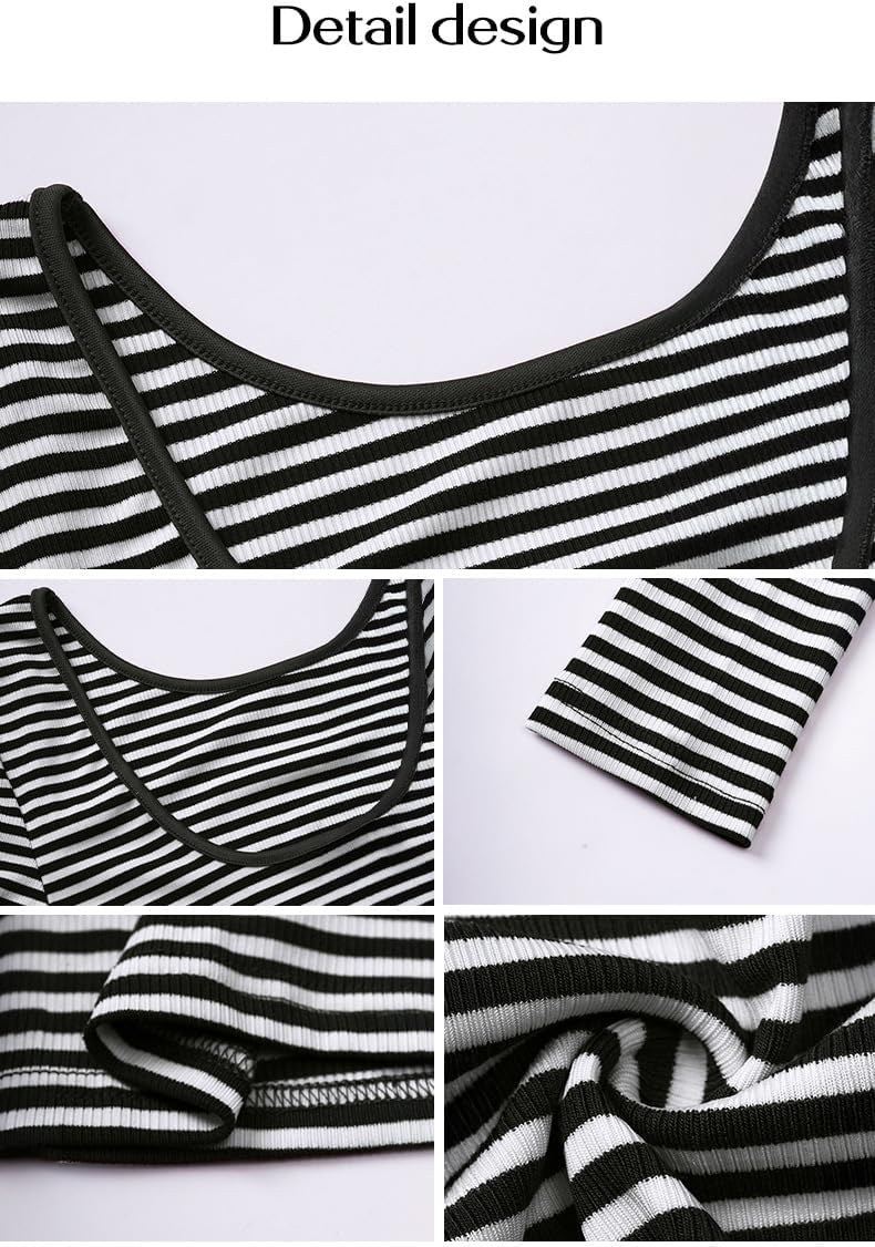 POHADON Women Sexy Backless Long Sleeve Striped Shirt Y2K Clothes Slim Fit Open Back Going Out Tees Trendy Crop Tops - Image 6