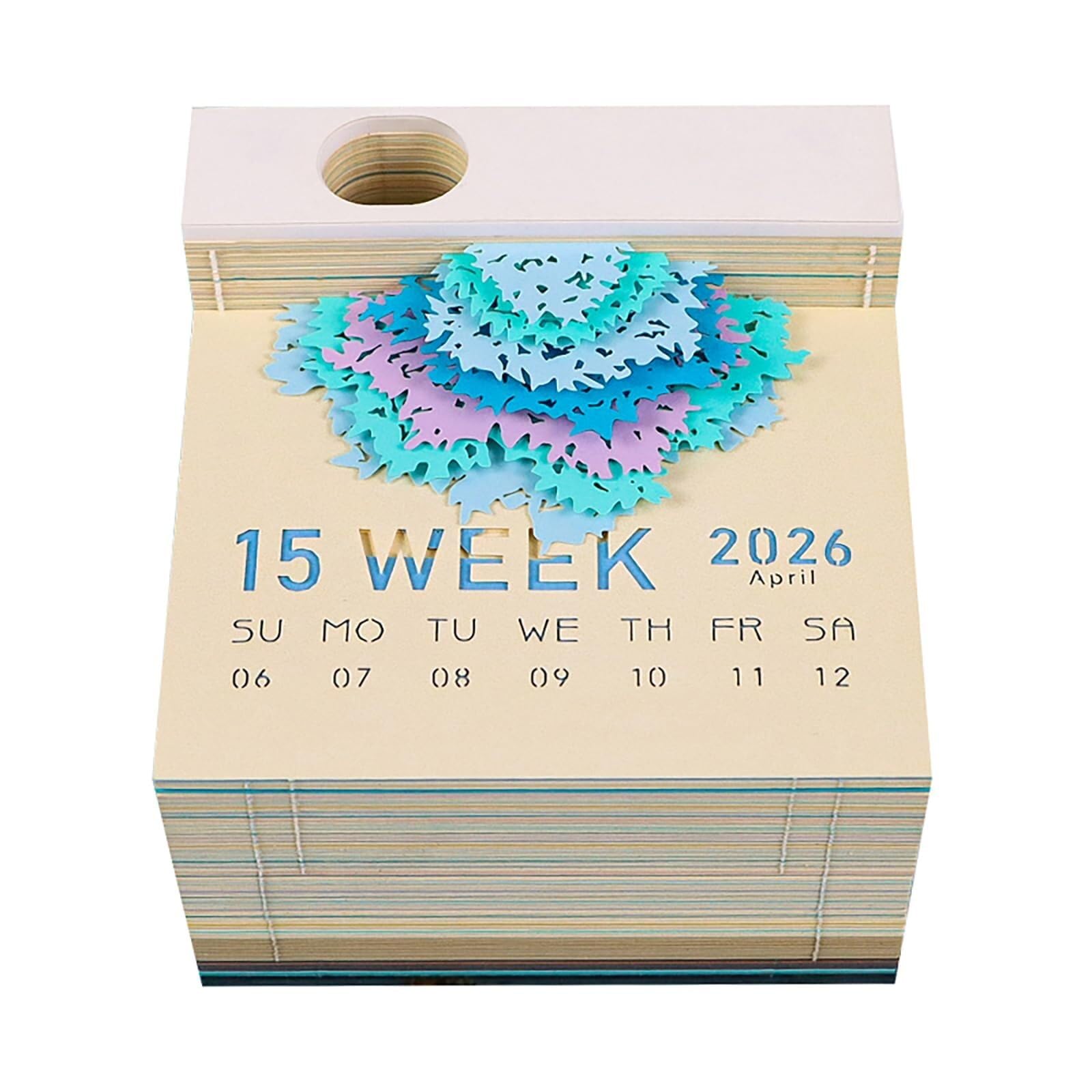 Motivationskalender Kalender 2026, Schreibtisch-Notizblock mit 3D-Katzenmotiv aus Papier, Geschenkidee Coole Geschenke für Kollegen(Four Seasons Tree-C,Without Light)