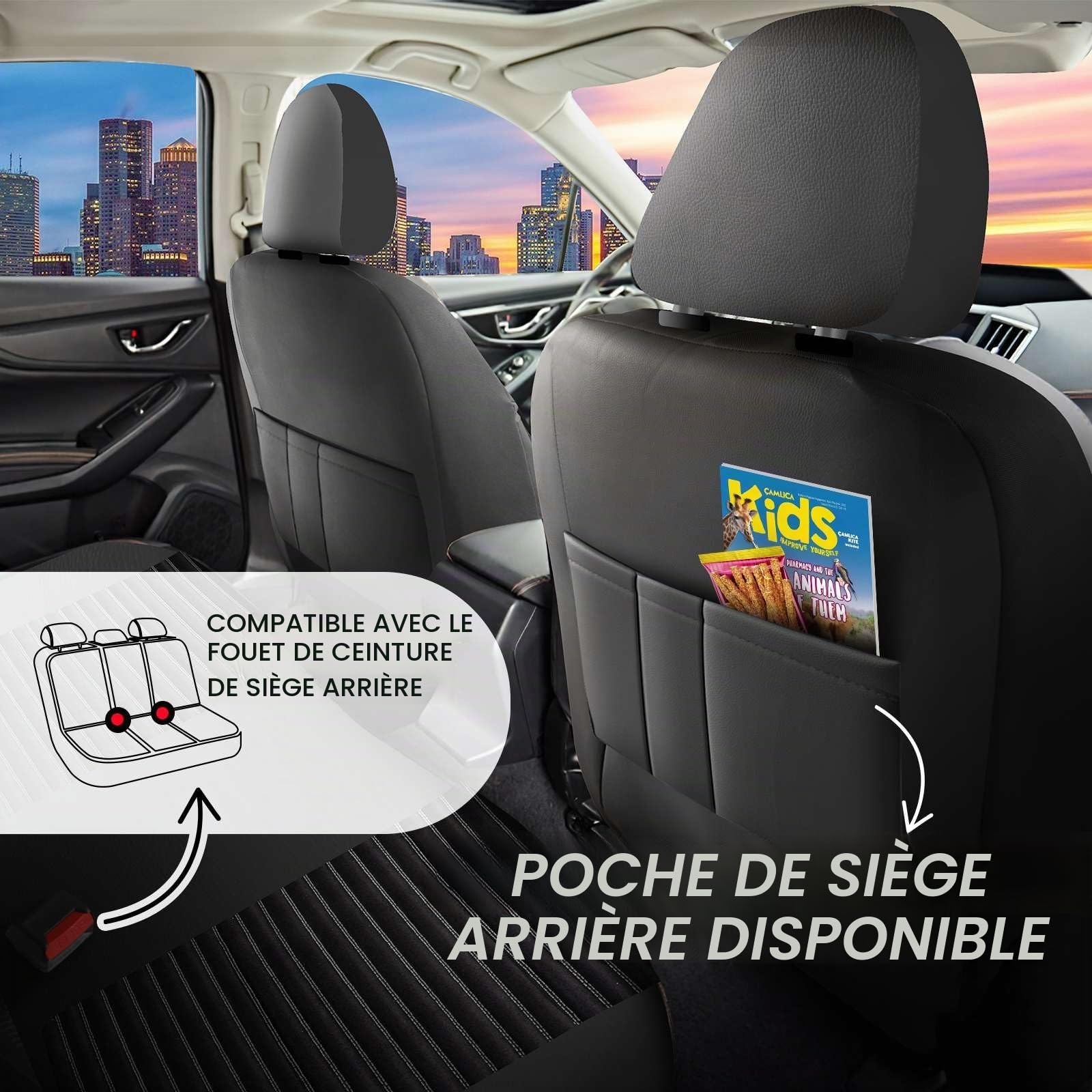Housses de siège de voiture universelles pour voiture et SUV – Housses de siège avant premium de qualité supérieure en velours, noir/gris, compatibles avec airbag, protection de siège