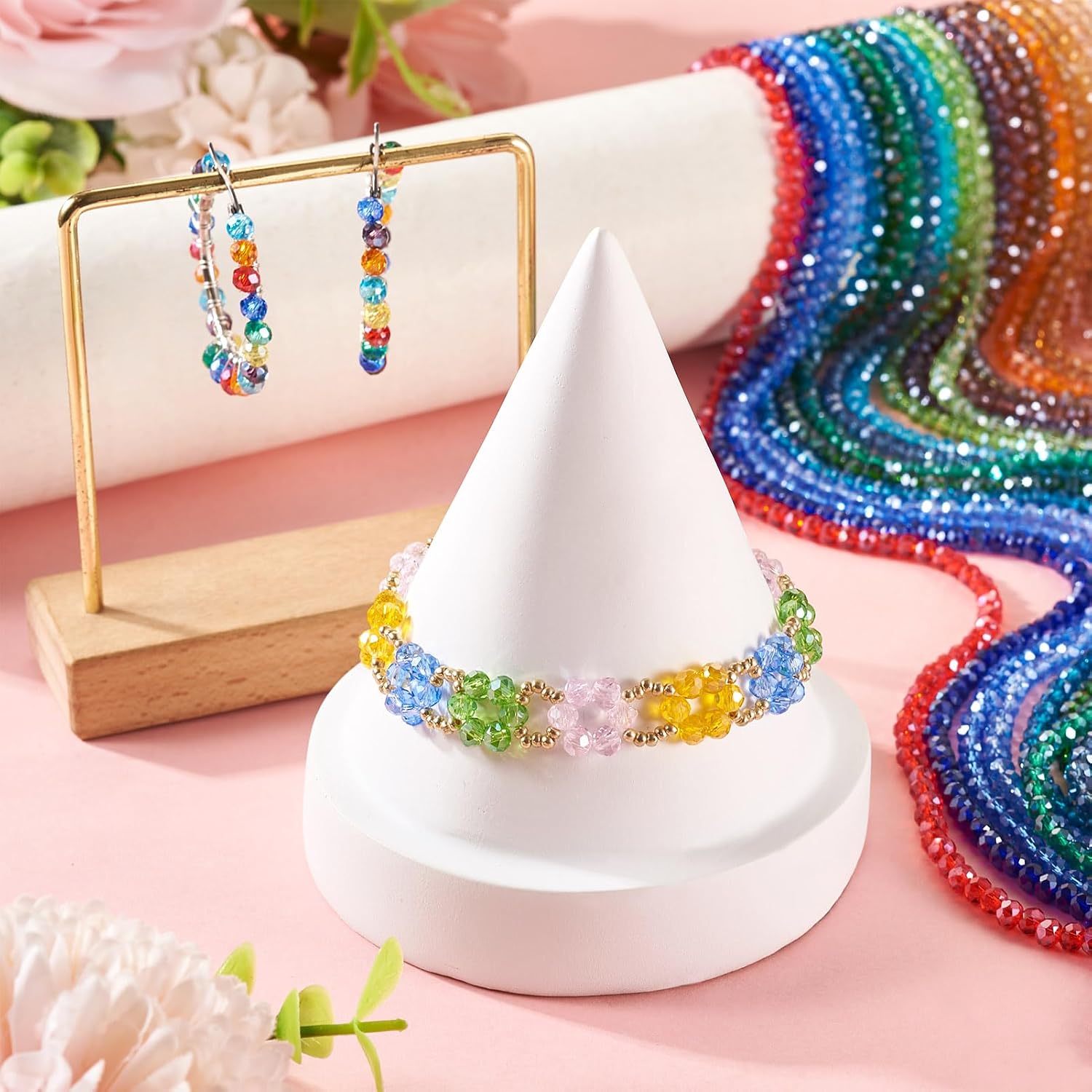 Craftdady 25 Strands Faceted Rondelle Glass Beads 4 mm Colorful Briolette Glass Crystal Spacer Beads Tiny Loose Beads for Bracelet Necklace Jewelry Making DIY Supplies