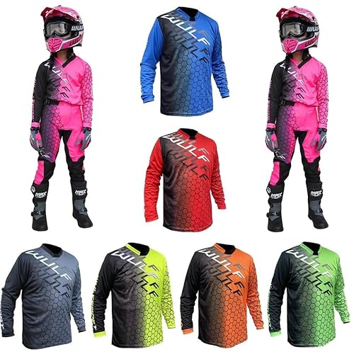 Kids Motorbike Motocross Shirts, Wulfsport Junior Off Road Jersey, MX Clothing Quad ATV Off Road Sports Enduro Kart Trials Child MTB BMX Dirt Bike Cub Racing Top - Red - 5-7 Years