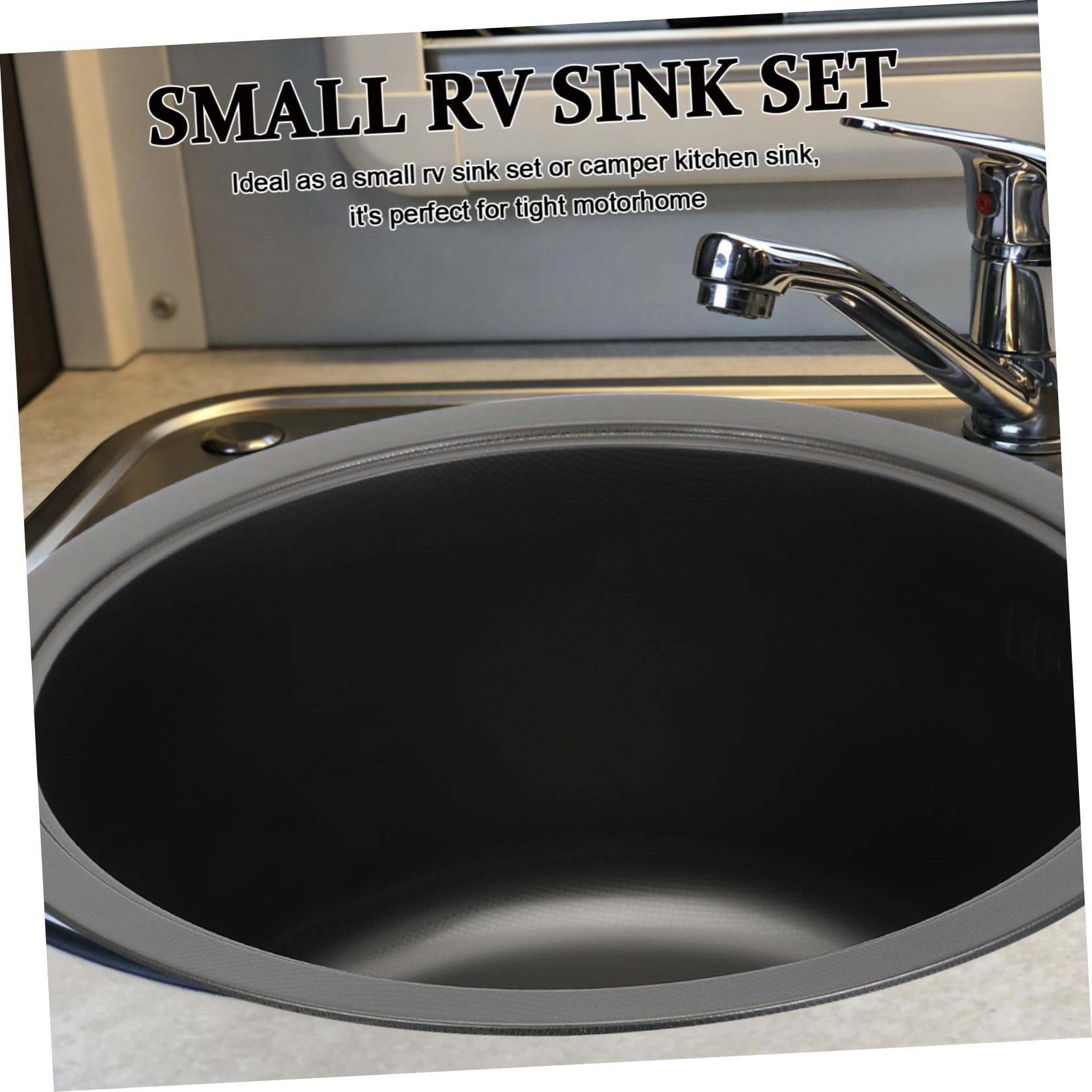 Fregadero Instalación Flexible Dual Redondo de Acero Inoxidable 304 Mini Lavabo con Kit de Desagüe E Integración de Rebosadero para Cocina Camper para Furgonetas y Caravanas