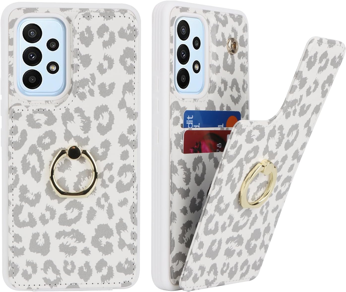 Lipvina for Samsung Galaxy A53 5G Case with Card Holder,Galaxy A53 5G Case Wallet for Women,Credit Card Holder,Ring Stand,Cute Phone Wallet Cases 6.5"(White Leopard)