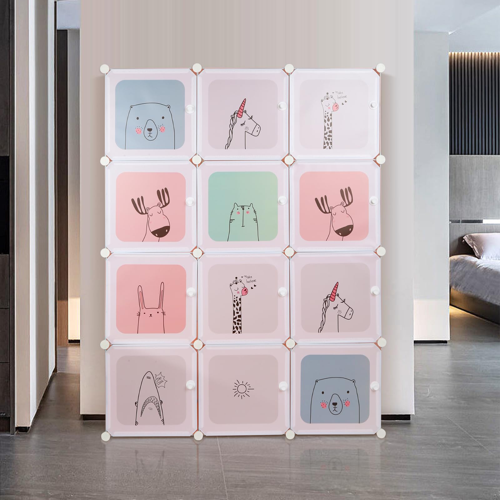 RELOVE przenośna szafka garderobowa, półka do przechowywania, plastikowe kostki do przechowywania, łatwy montaż na ubrania, akcesoria, zabawki, 110 x 145 x 37 cm - różowy