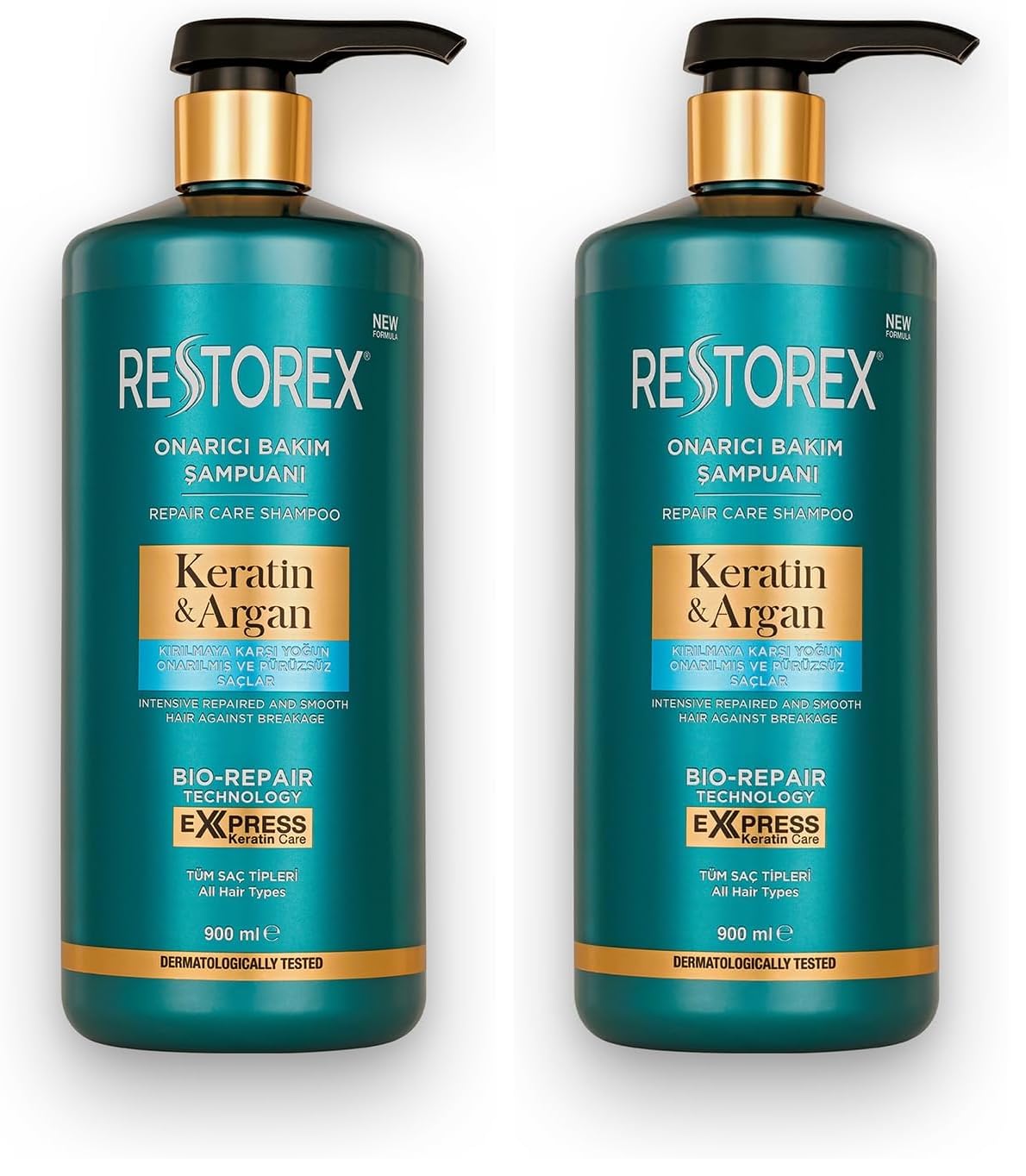 Restorex Keratin & Argan Onarıcı Saç Bakım Şampuanı 900 Mililitre, Yıpranmış ve Hasar Görmüş Saçlar (2 paketi)