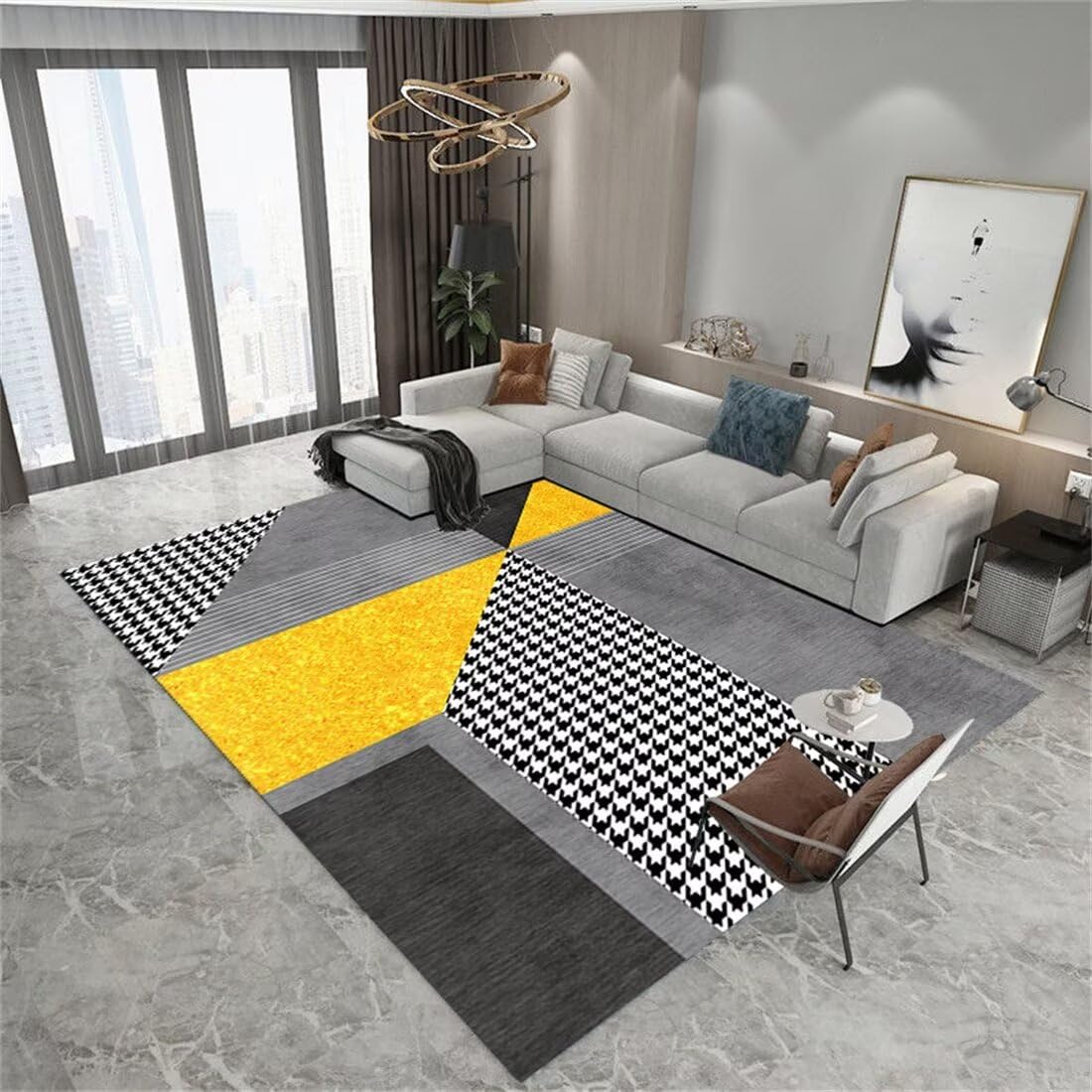 Tapis de jeu bébé résistant gris jaune 90x200 anti-froid tapis de canapé