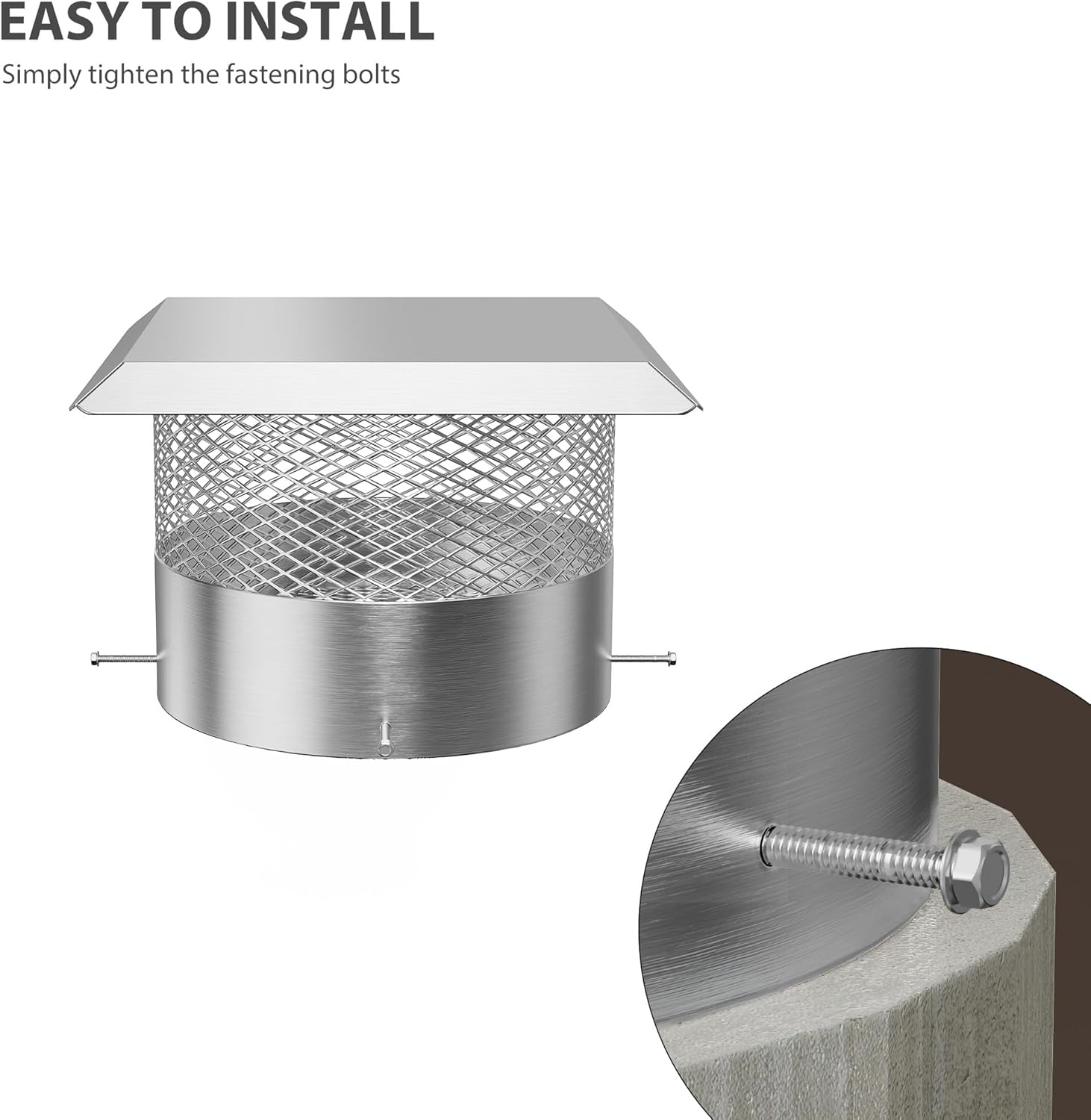 Garvee 20" Round Chimney Cap with Screen, Stainless Steel Mesh Cover, 20 Inch Adjustable Flue Cover for Rain, Birds & Debris, Fits Wood/Oil Stove Vent, Weatherproof & Easy Installation