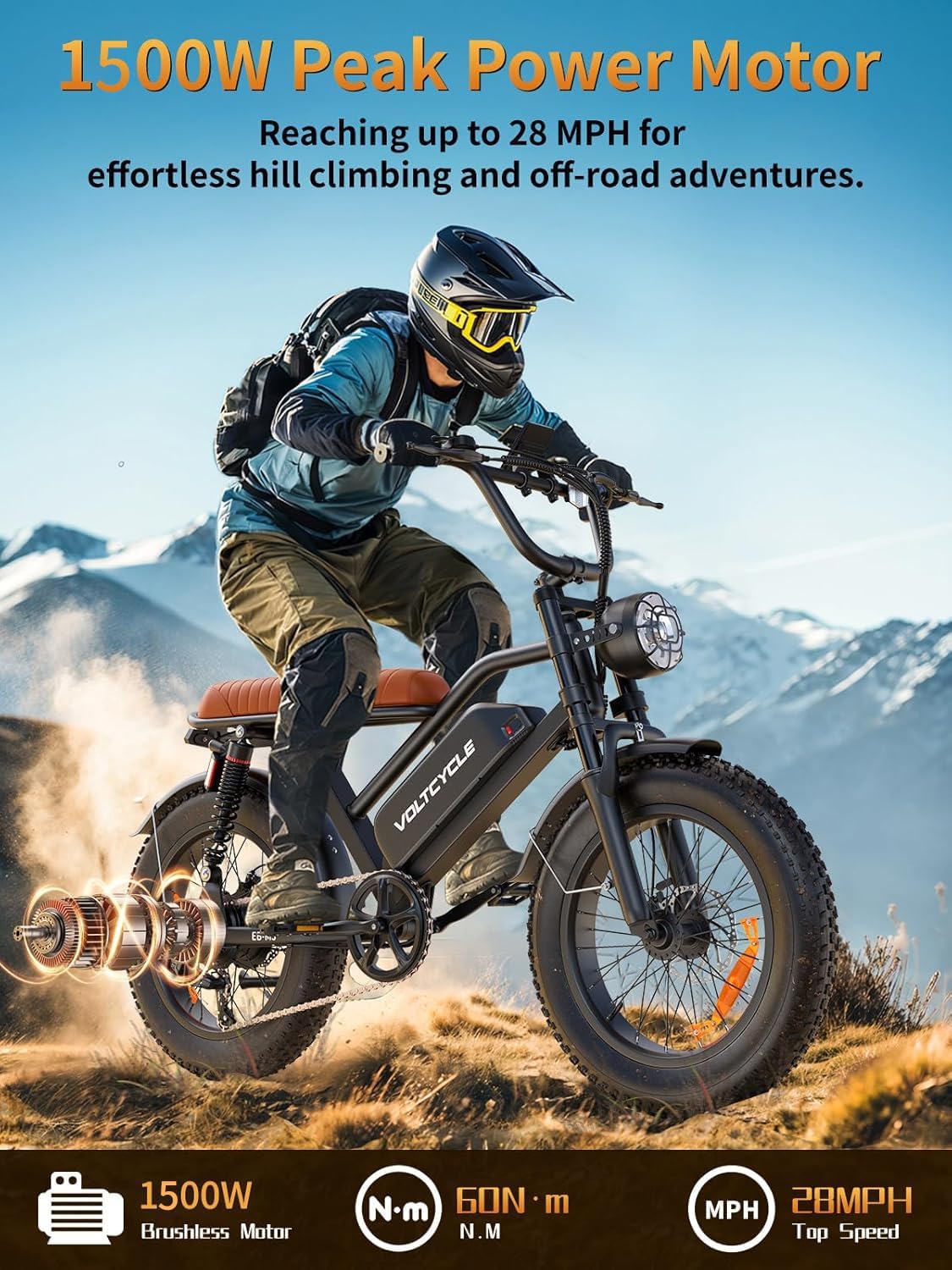 M3 Electric Bike for Adults,Peak 1500W Motor Speed 28MPH Electric Bike,20" Electric Bike Fat Tire,48V 18.2Ah Battery Range 80Miles,With Dual Suspension/Brakes EBike,Passed UL 2849 Certification