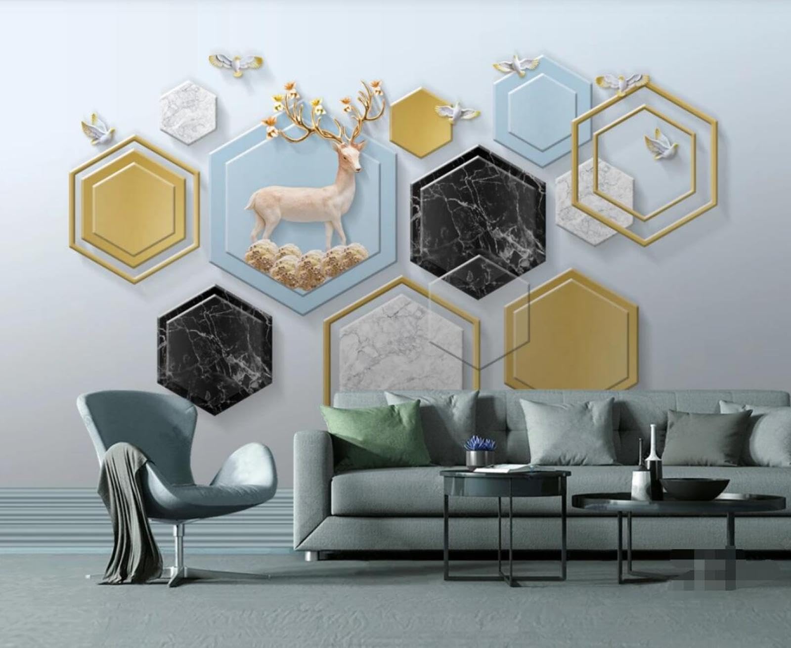 Papier peint panoramique arbre effet marbre de luxe, grand décor mural 3D 350x250cm