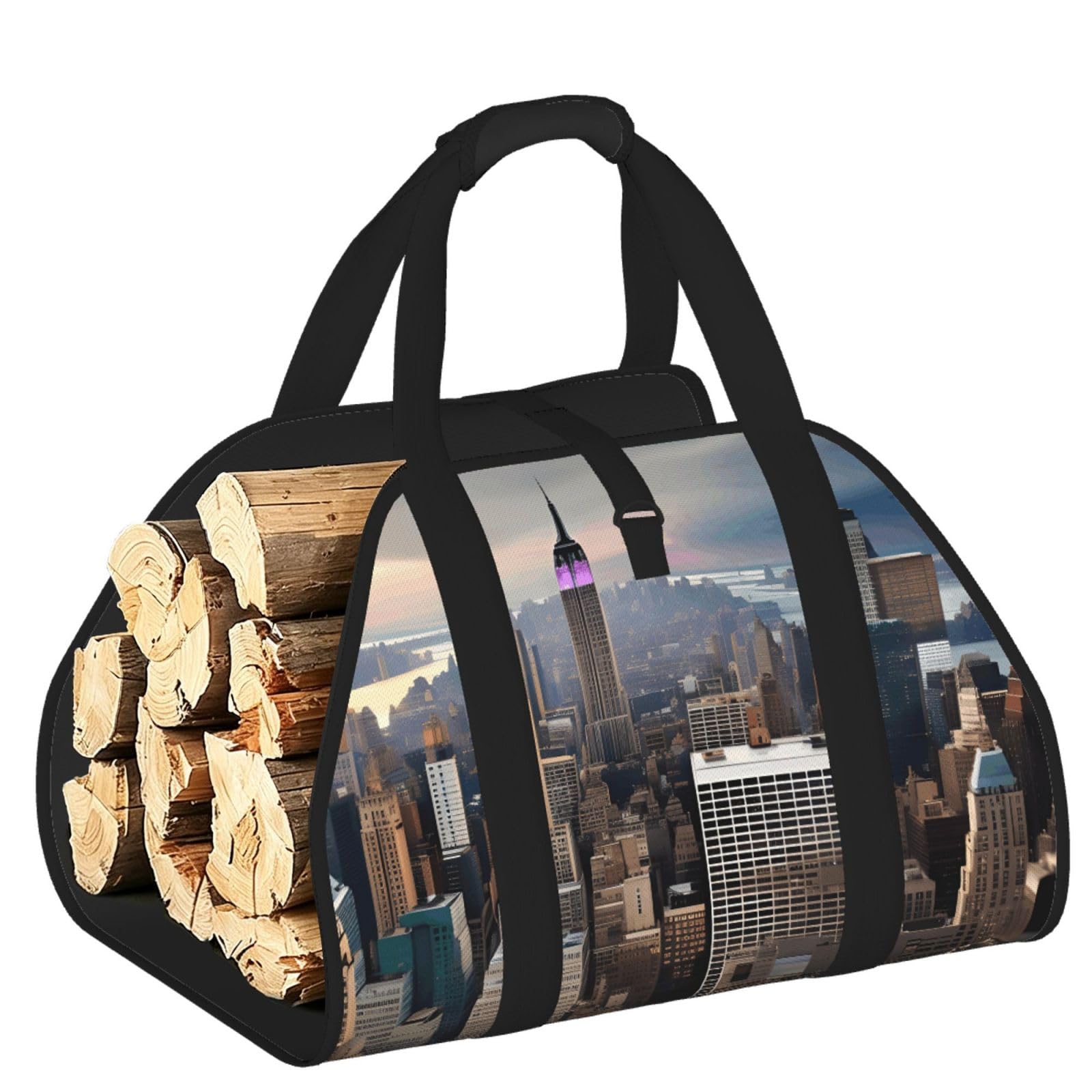 Ayyqwe Black New York Fashion City Print Firewood Bag Wood Waterproof Versatile Camping Picnic Storage Daily Home