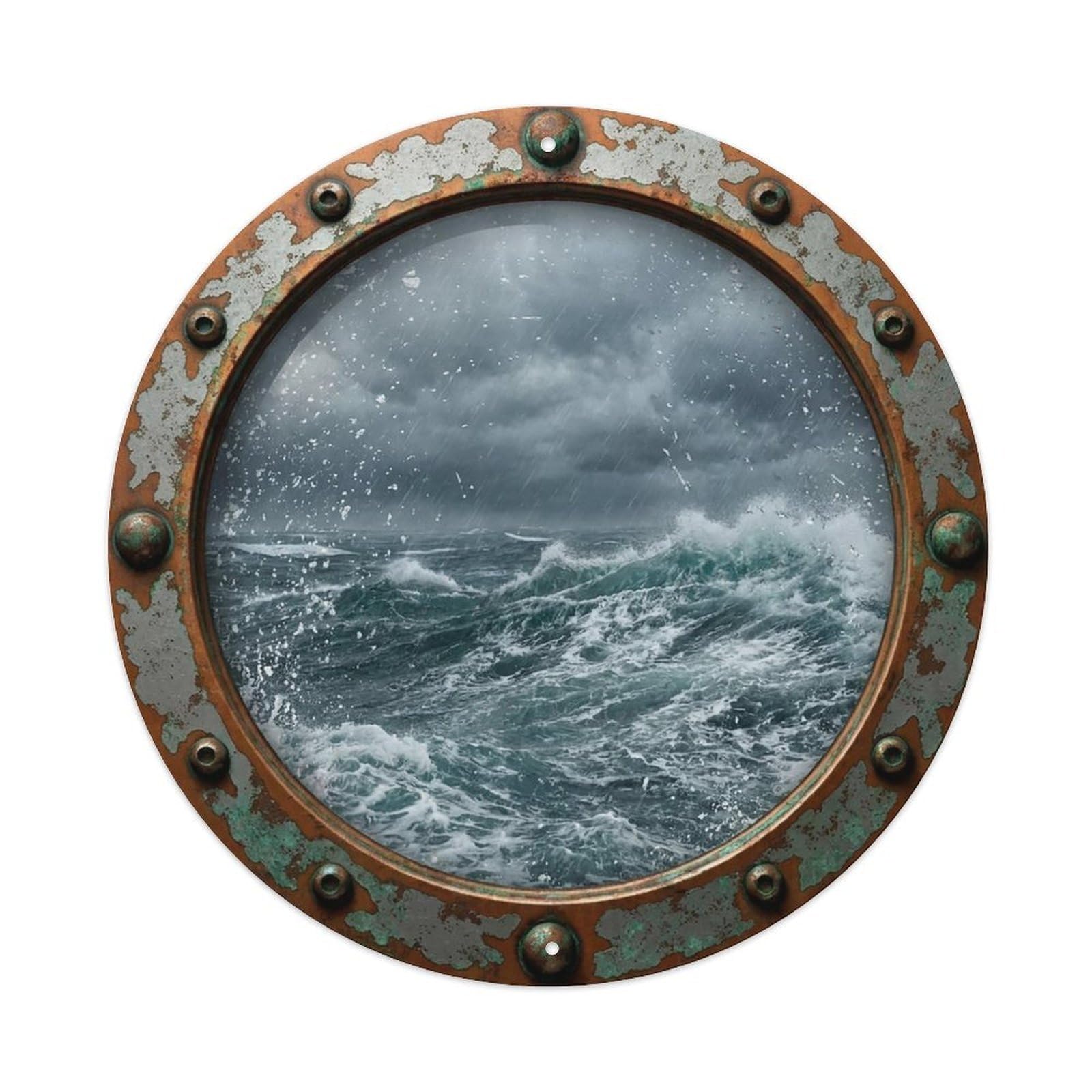 Vintage Porthole Choppy Seas Nautical Window View Vintage Metal Tin Sign Plaque Wall Decor for Cafe, Club Bar, Office, Garden Metal Poster 8x8Inch