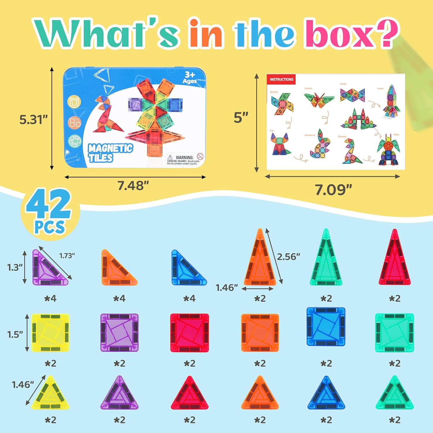 Mini Magnetic Tiles Travel Set with Case - Portable Magnetic Blocks Building for On-The-Go Play, Montessori STEAM Educational Sensory Toddler Toys for Boys Girls Ages 3+ - Image 6