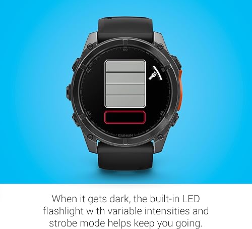 Miniatura 81 de Garmin Fenix 8 Premium Multisport GPS Running Smartwatch, 1.693 in AMOLED, con clasificación de inmersión, linterna incorporada titanio DLC gris