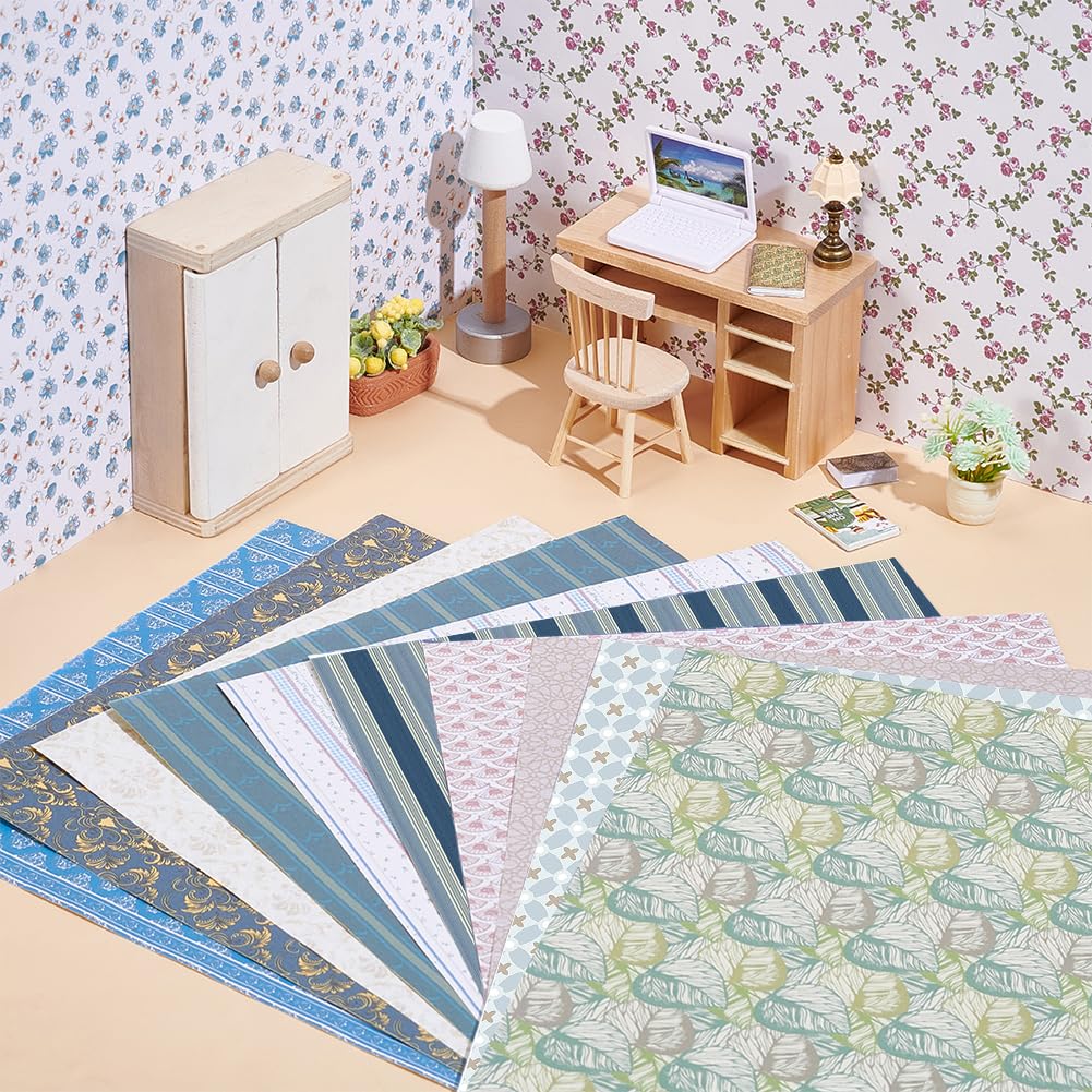 PH PandaHall 12 Sheets Dollhouse Wallpaper Mini House Decoration Sticker 12 Styles Miniature Dolls House Floor Paper DIY Self Adhesives Wall Paper for DIY Dollhouse Background 21x30cm - Image 4