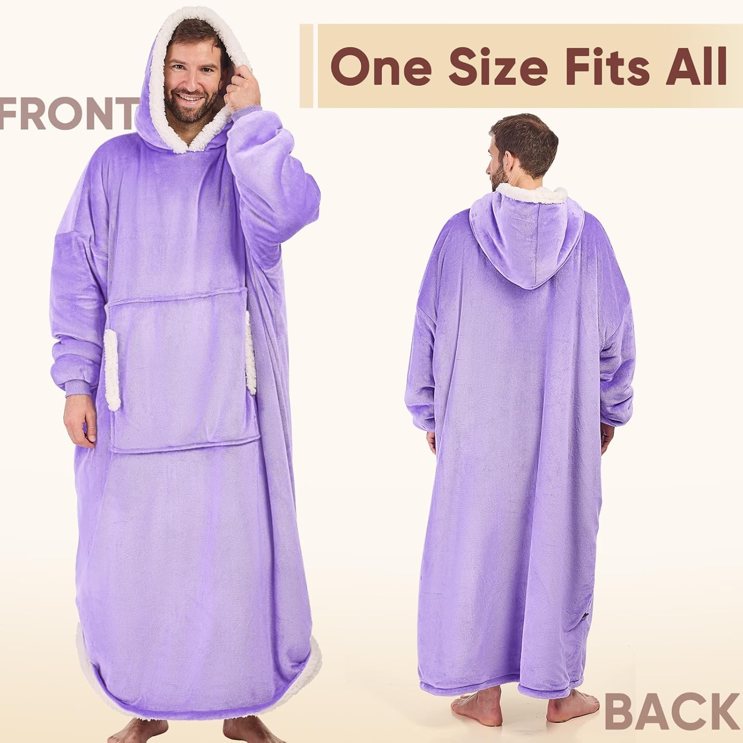 yescool Wearable Blanket Hoodie, Flannel Sherpa Fleece Blanket Sweatshirt for Adults Women Men,One Size Fits All - Image 2