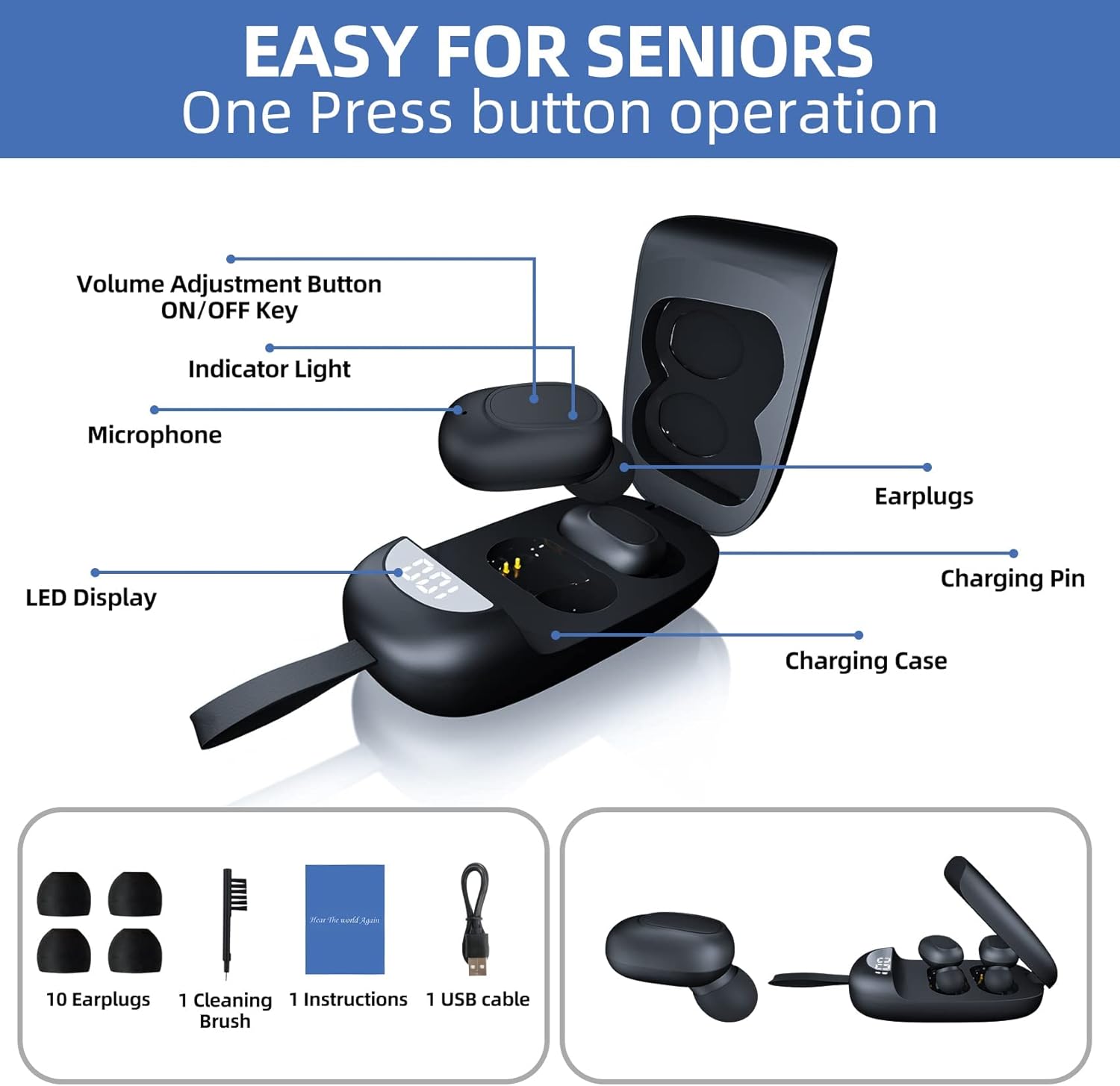Hearing Aids,Rechargeable Hearing Aids for Seniors|Adults,Hearing Amplifier Aid with Noise Cancelling,Portable Completely in Canal Hearing Devices for Volume Control
