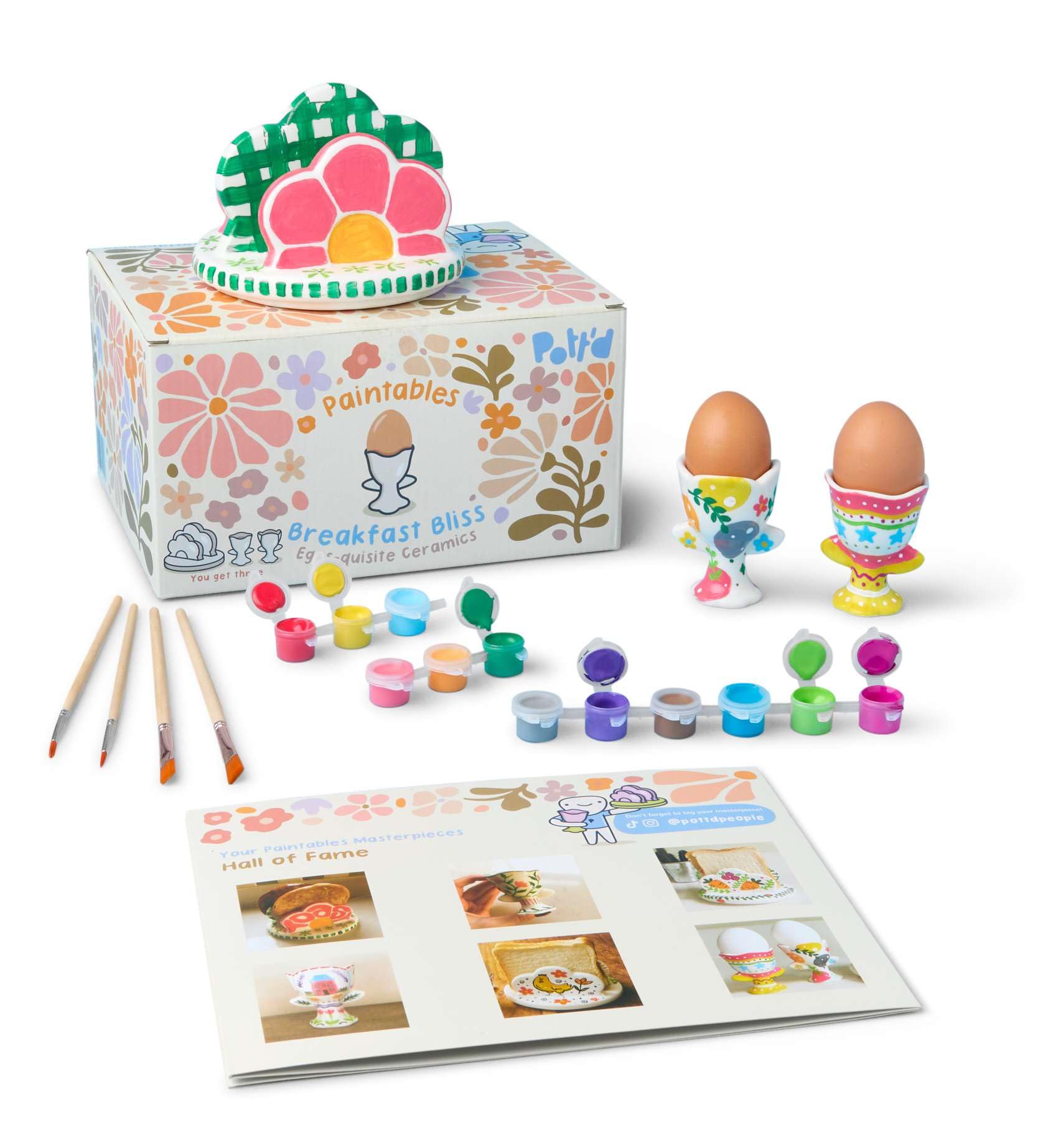 Pott'd Paintables Keramik-Bemalen-Set mit Tassen zum Bemalen für Erwachsene, Set enthält Tassen, Farben, Pinsel und Malinspirationen zum Bemalen von Keramik - Frühstücksfreude