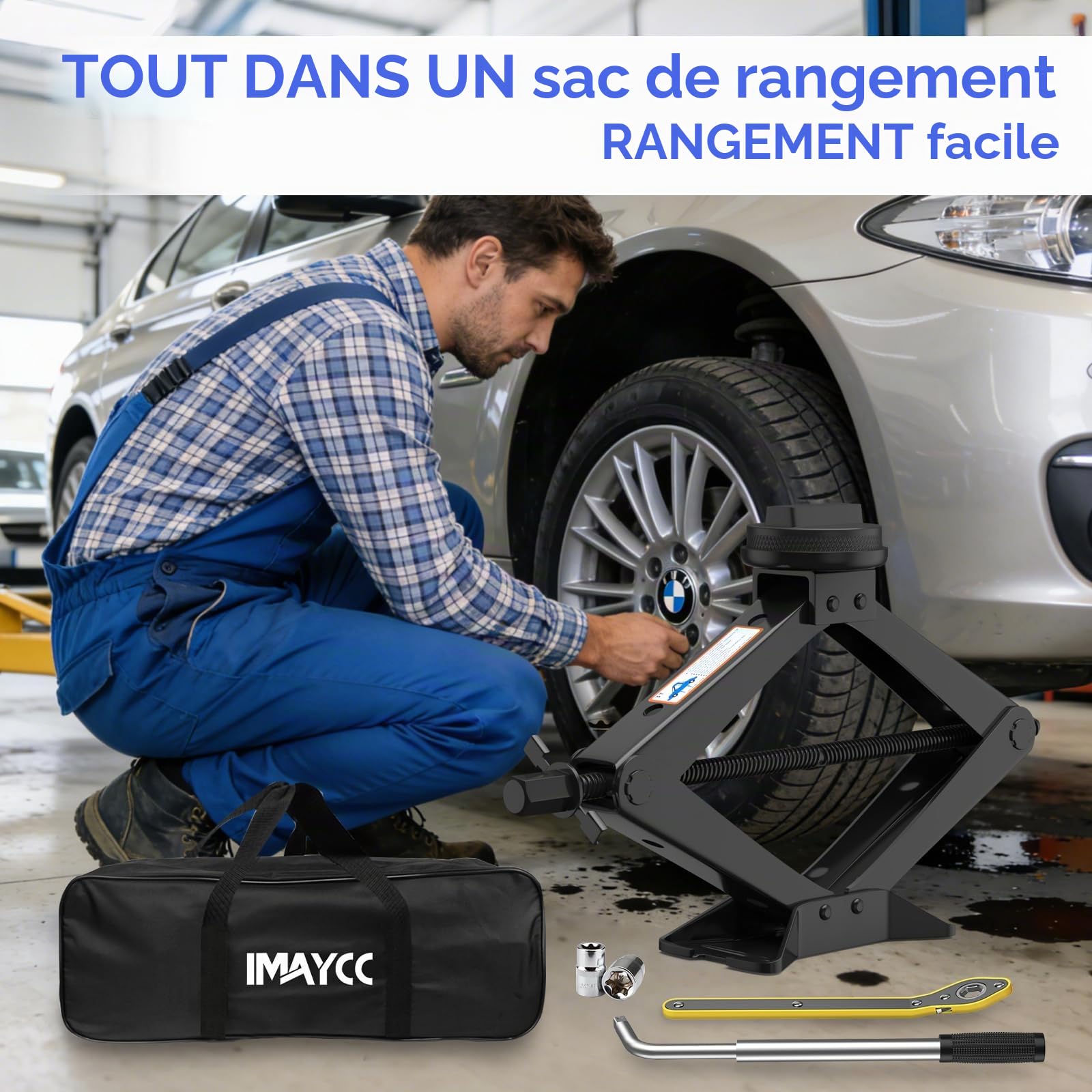IMAYCC 3T Cric Voiture, Universel Crique Voiture pour BMW Série avec 2 Tampon Caoutchouc,Portable Cric de Levage avec Clé pour Écrous de Roue, Set Urgence Automobile pour SUV MPV BMW(1/3/5/6/7/Z/X)