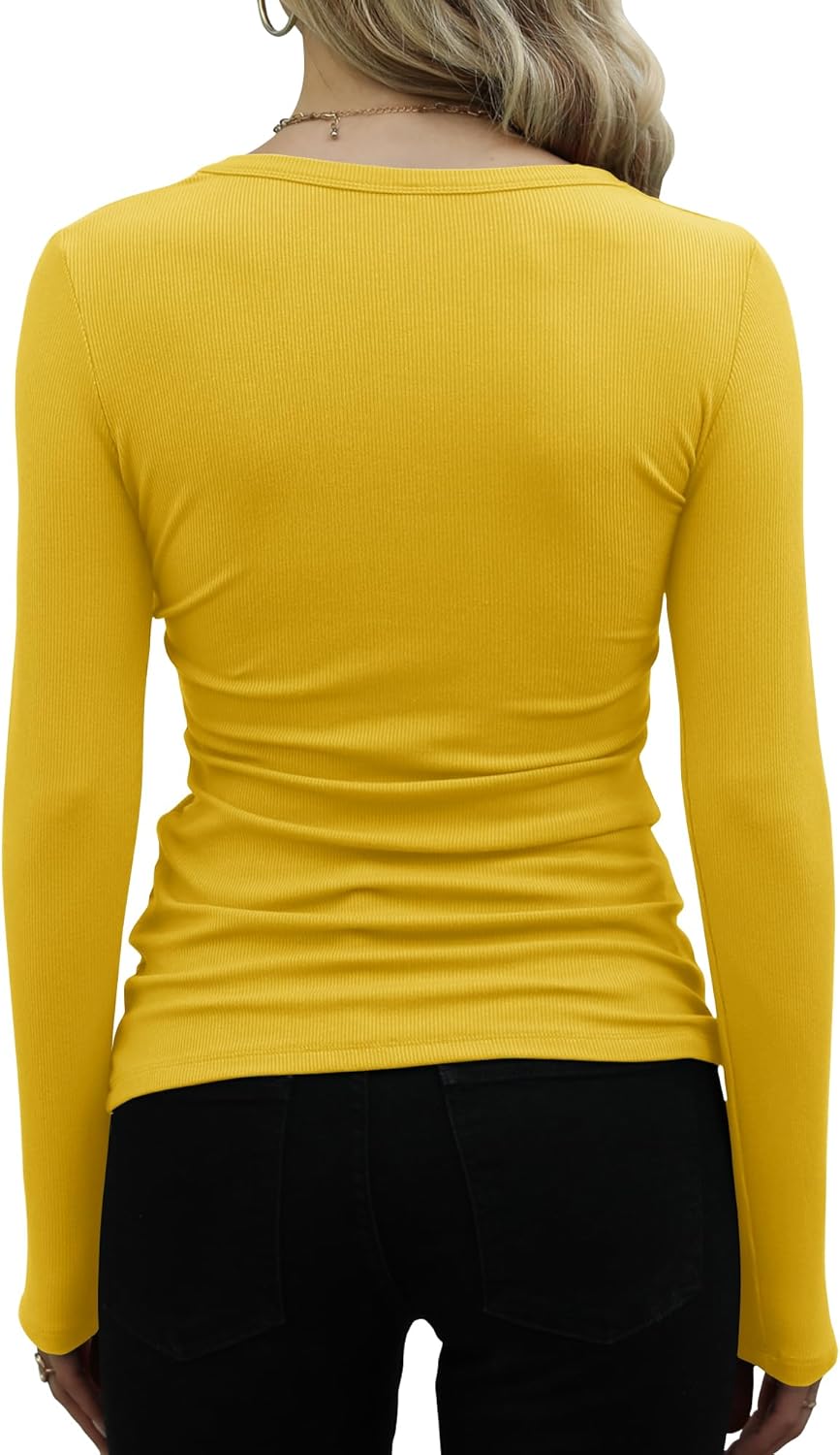 GEMBERA Womens Ribbed Long Sleeve Crewneck Casual Slim Basic Shirts Fitted Knit Tops - Image 2