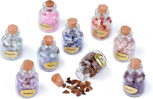 KISSITTY Juego de 9 botellas de piedras preciosas sin taladrar curativas, juego de piedras de Reiki en rodo, mezcladas al azar para hacer joyas y